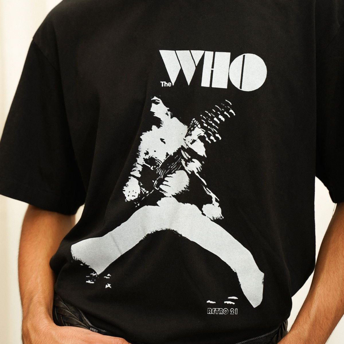 Retro 21 Rock Band Graphic T Shirt in Black - On Model
