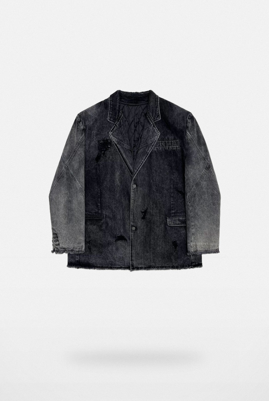 MASONPRINCE Deconstructed Distressed Denim Blazer in Gray #color_gray