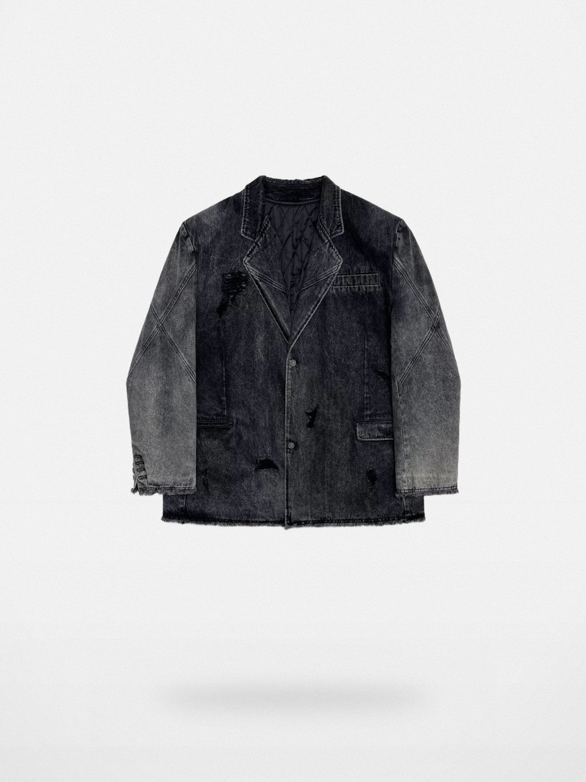 MASONPRINCE Deconstructed Distressed Denim Blazer in Gray #color_gray