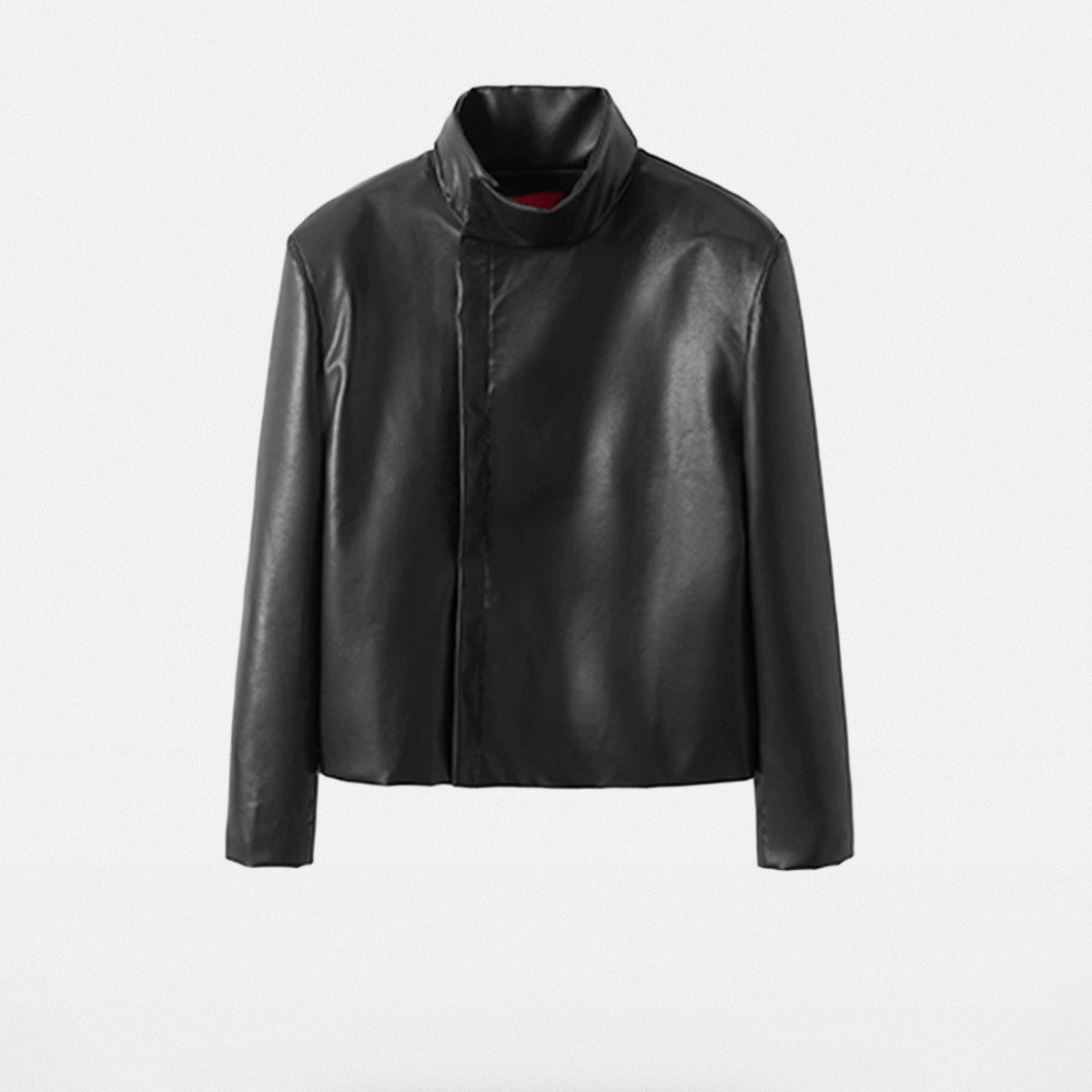 Y OFFICIAL High Collar PU Leather Jacket in Black
