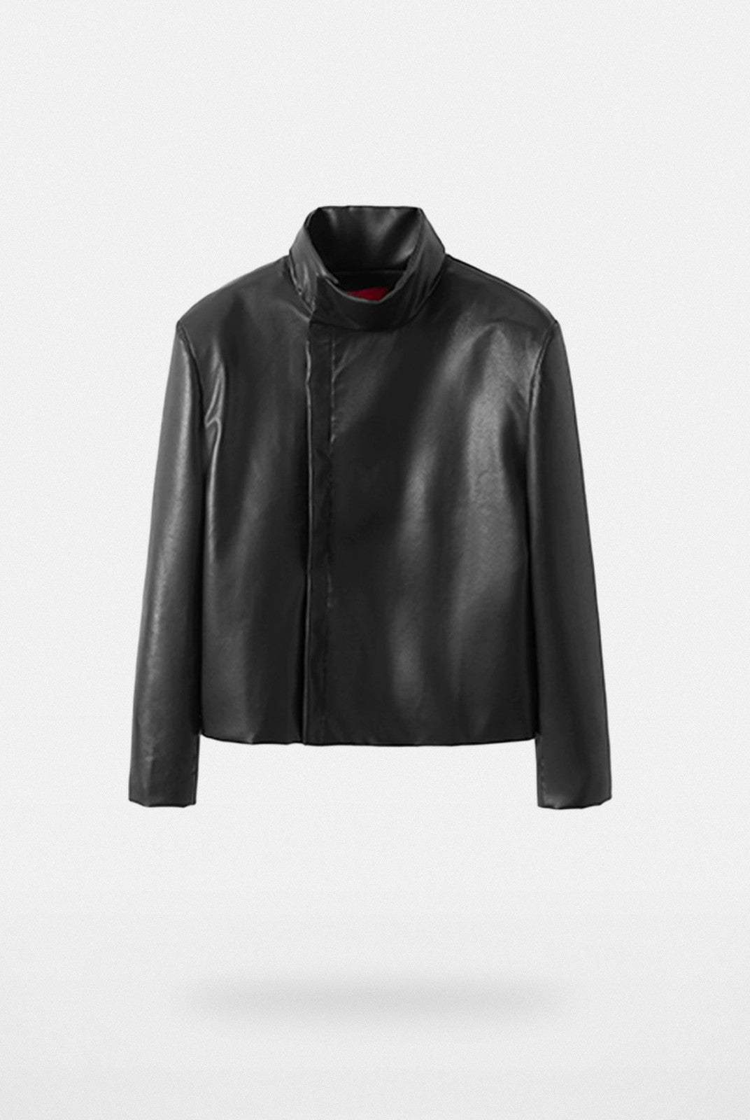 Y OFFICIAL High Collar PU Leather Jacket in Black
