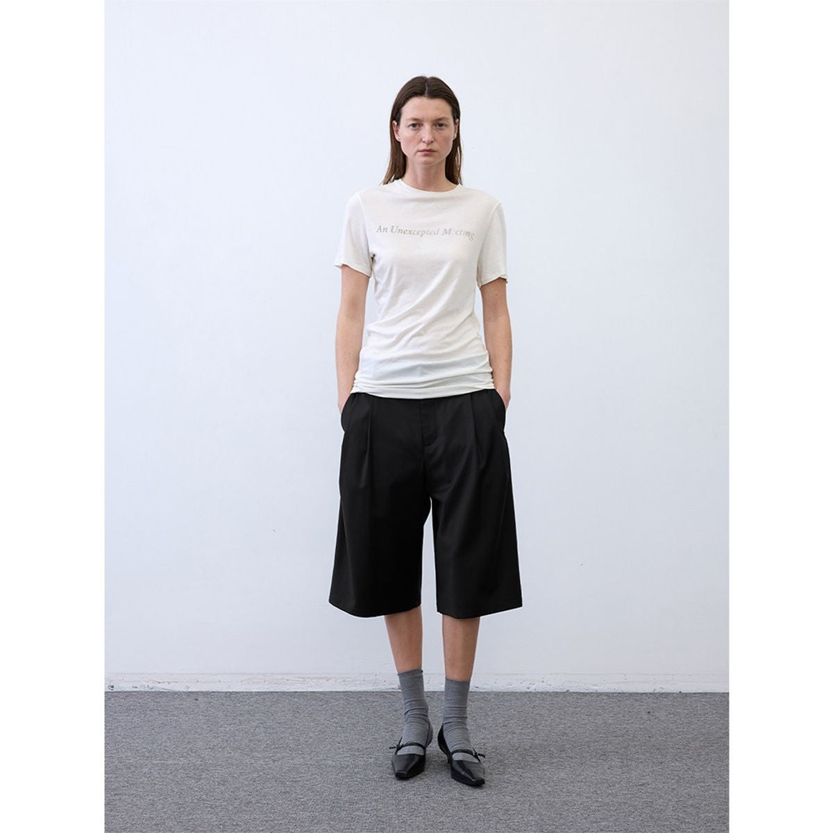 RandomPiece Silk Blend Graphic T Shirt in White - On Model