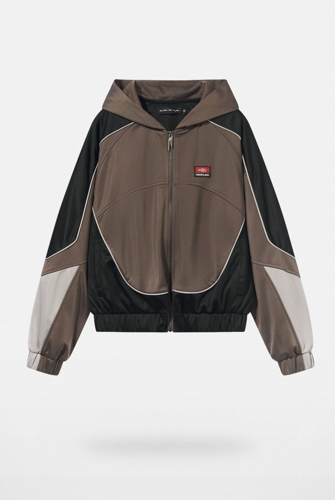 BLINDNOPLAN Retro Color Block Hooded Jacket in Brown