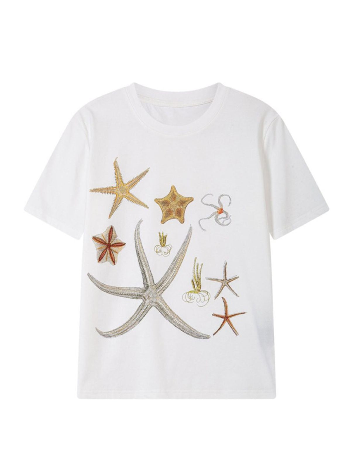 THELIGHT OFFICIAL Starfish Rhinestone T Shirt in White