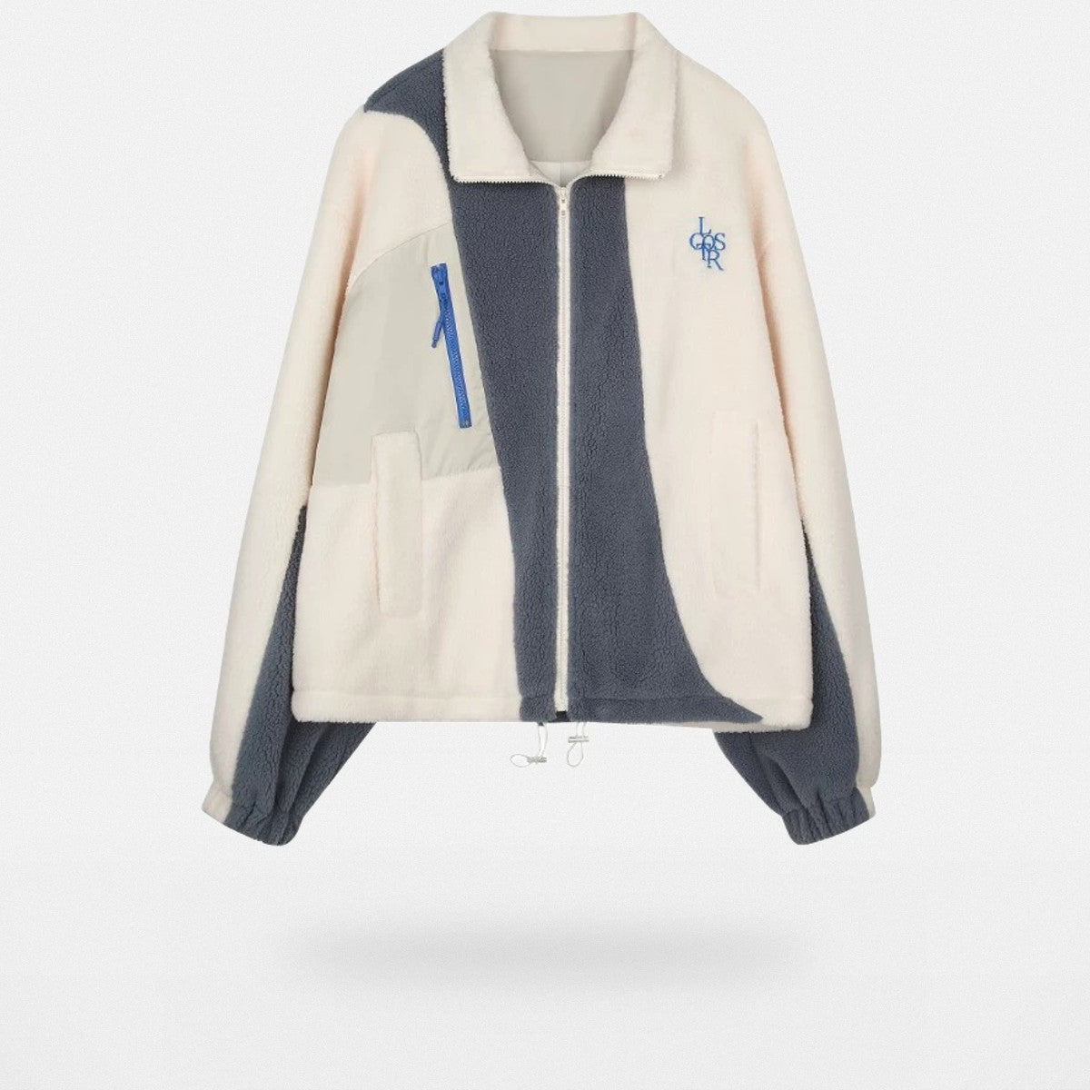 LOSTCTRL High Neck Color Block Sherpa Jacket in Cream