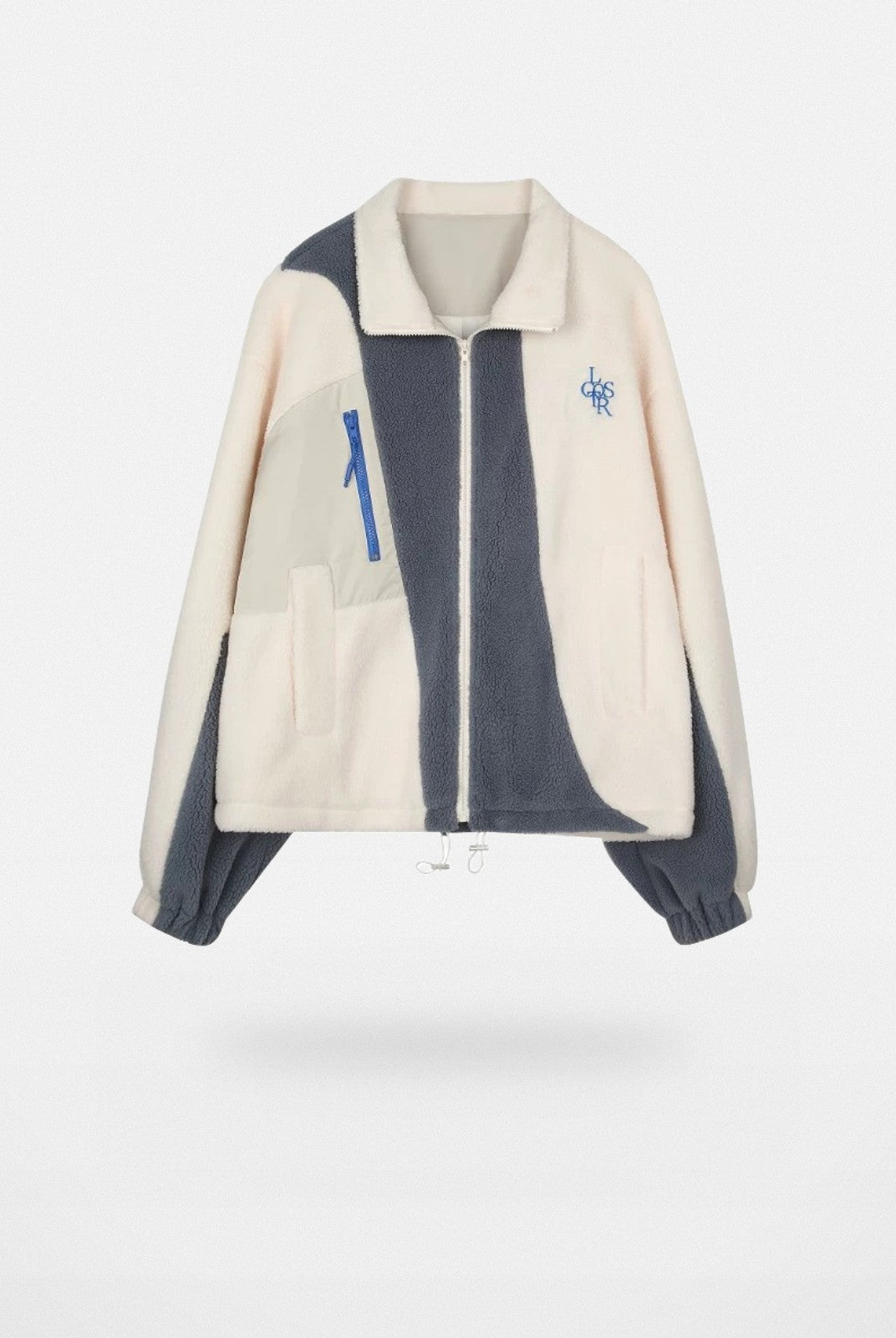 LOSTCTRL High Neck Color Block Sherpa Jacket in Cream