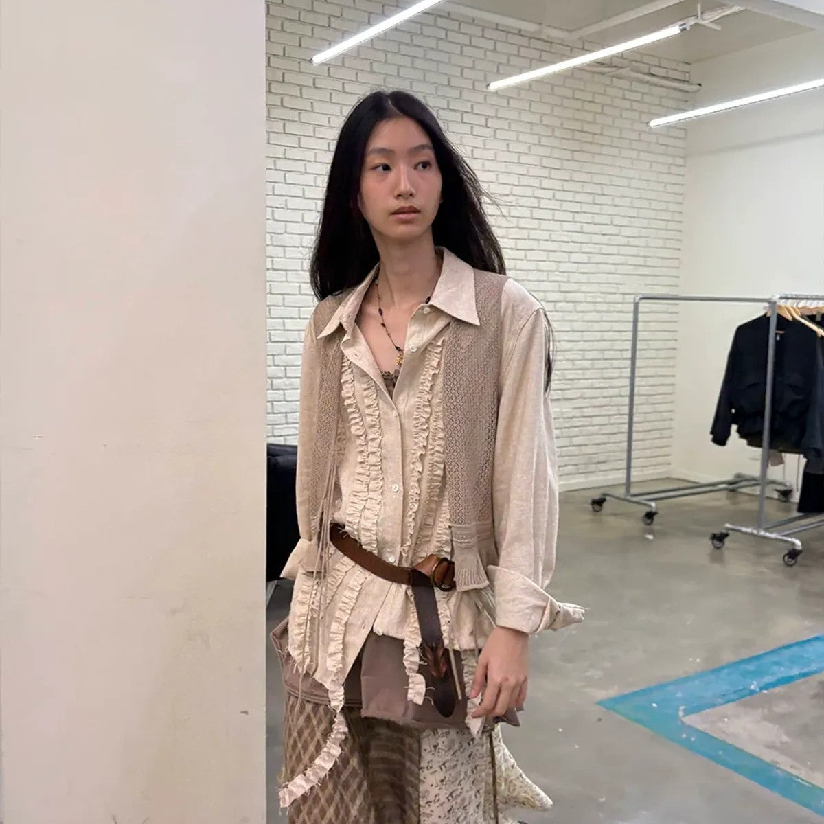 NeverSeez Lyocell Linen Fringe Shirt in Gray