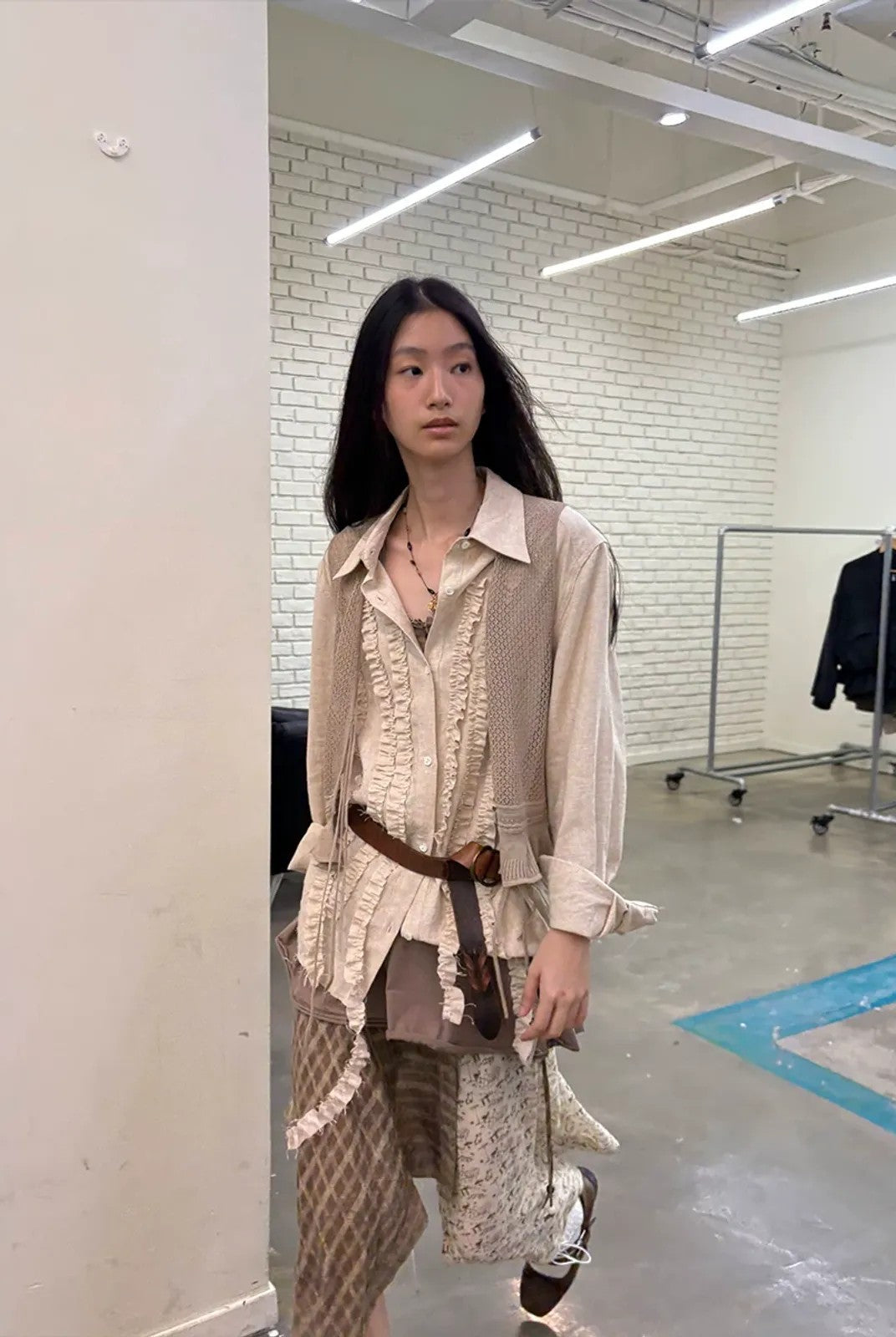 NeverSeez Lyocell Linen Fringe Shirt in Gray