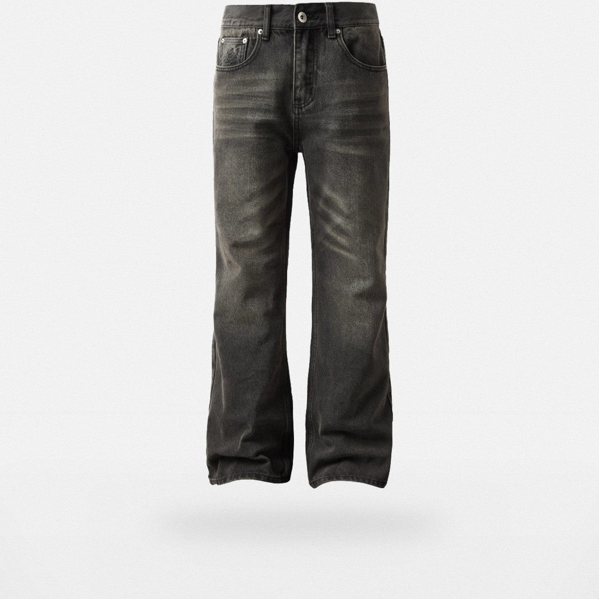 Y OFFICIAL Okayama Slub Mud Dyed Micro Flare Jeans in Gray