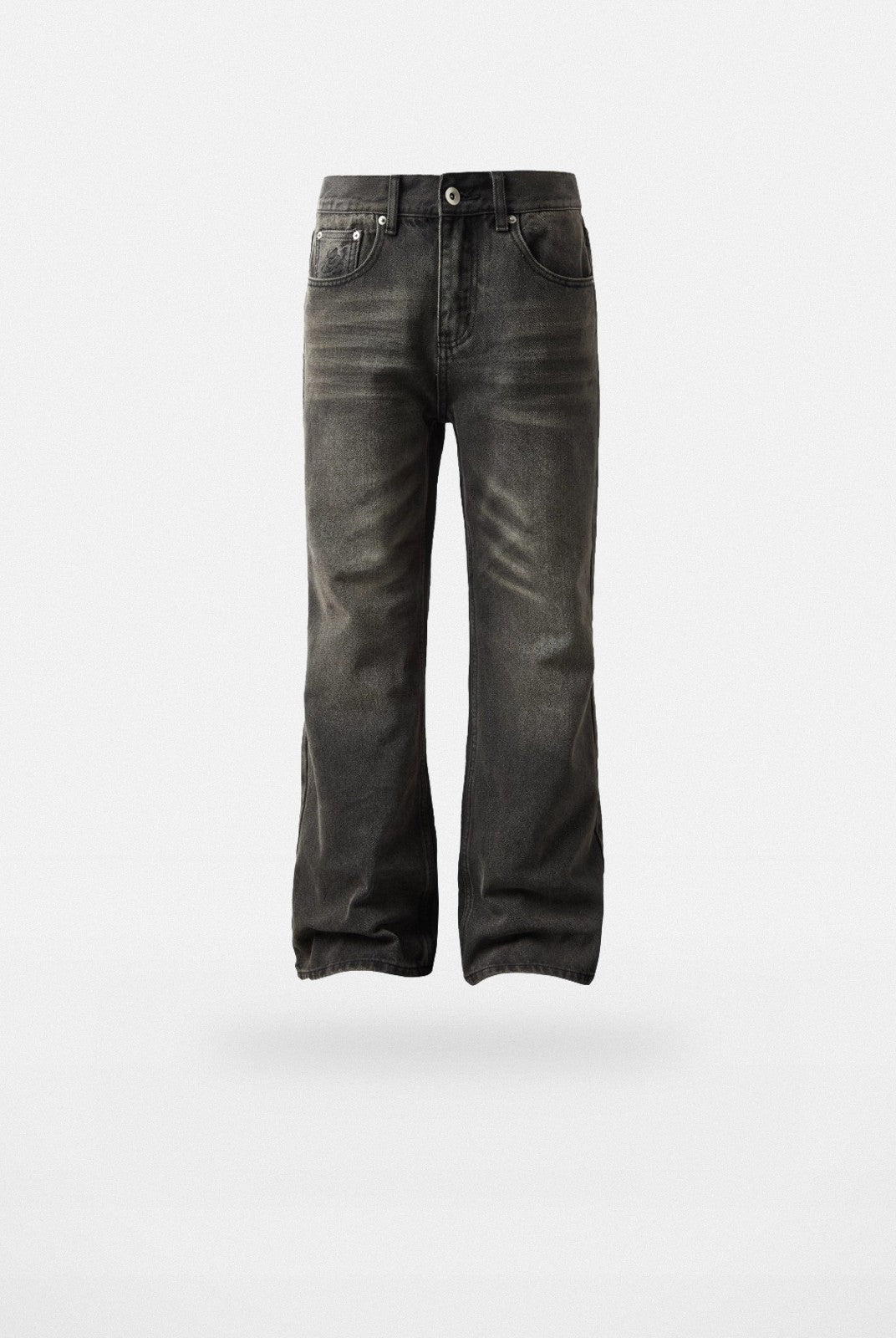 Y OFFICIAL Okayama Slub Mud Dyed Micro Flare Jeans in Gray