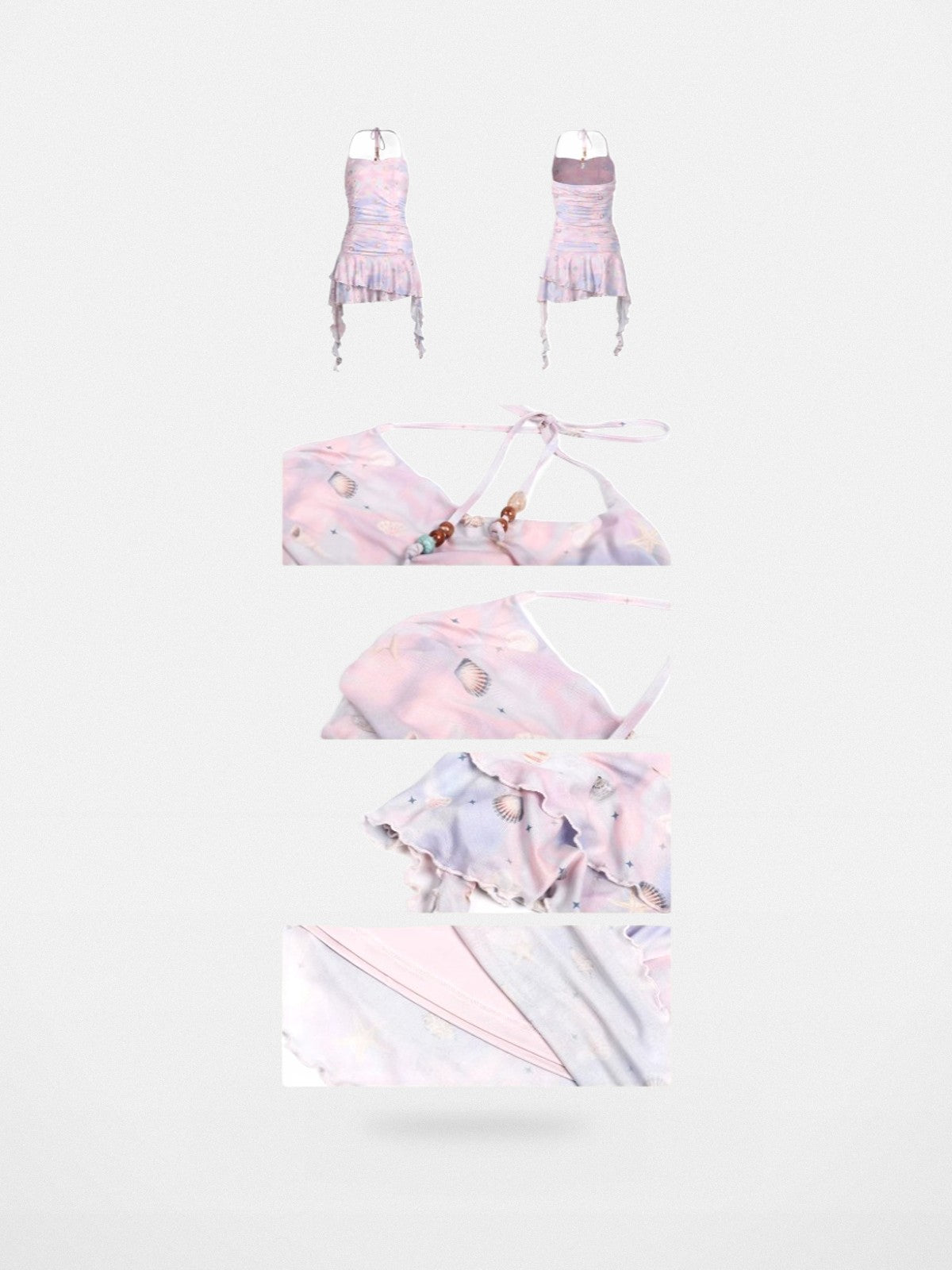 BeerBro Beaded Shell Print Mesh Dress in Pink - Detail