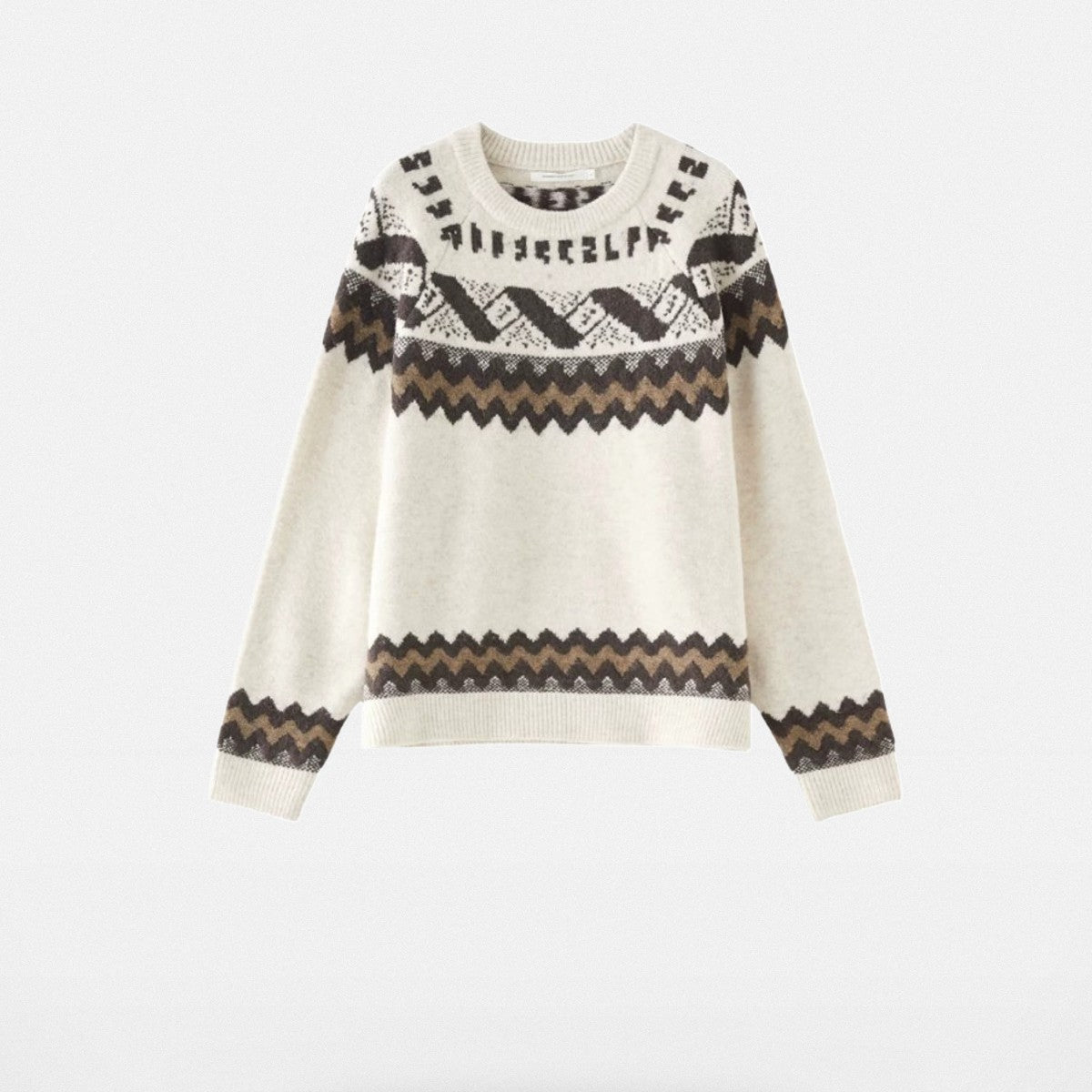 NeverSeez Fair Isle Jacquard Sweater in White