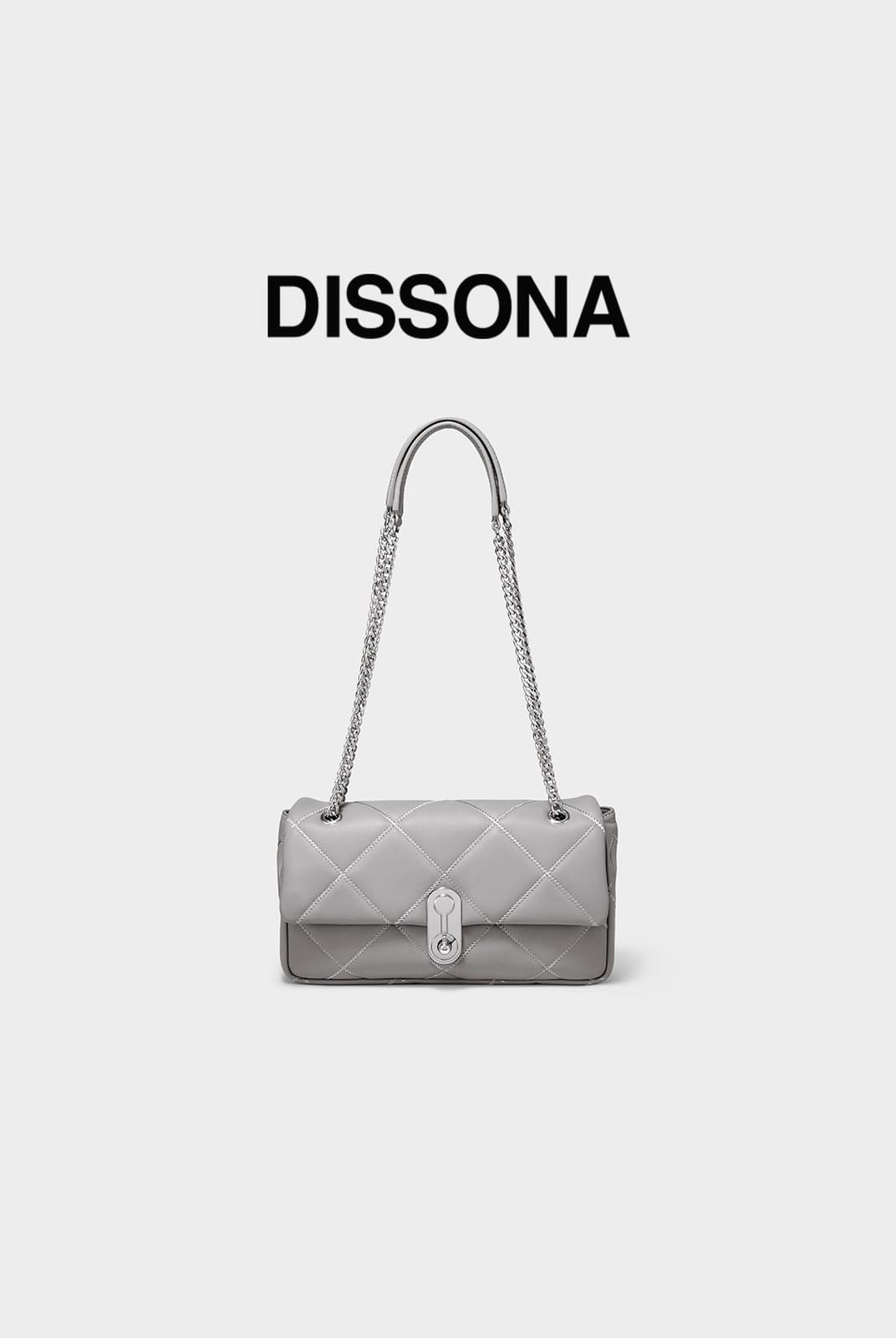 DISSONA Quilted Leather Chain Shoulder Bag in Gray