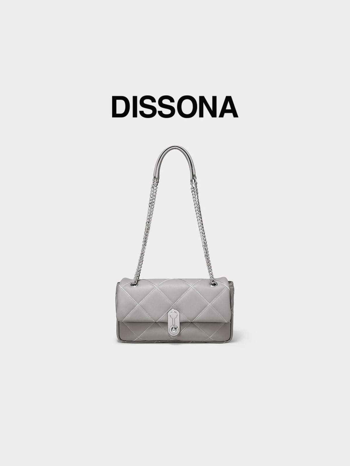DISSONA Quilted Leather Chain Shoulder Bag in Gray