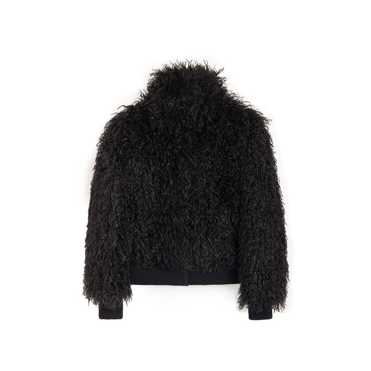 Alright then Faux Mongolian Lamb Fur Jacket in Black