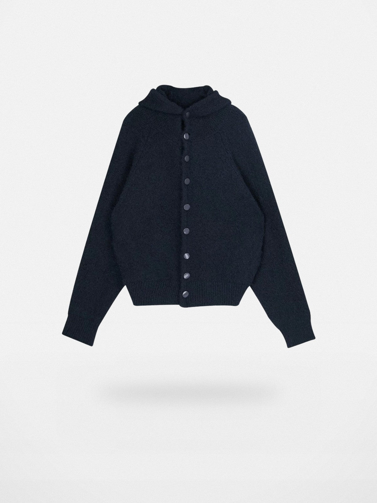 Simple Project Hooded Wool Blend Cardigan in Navy Blue