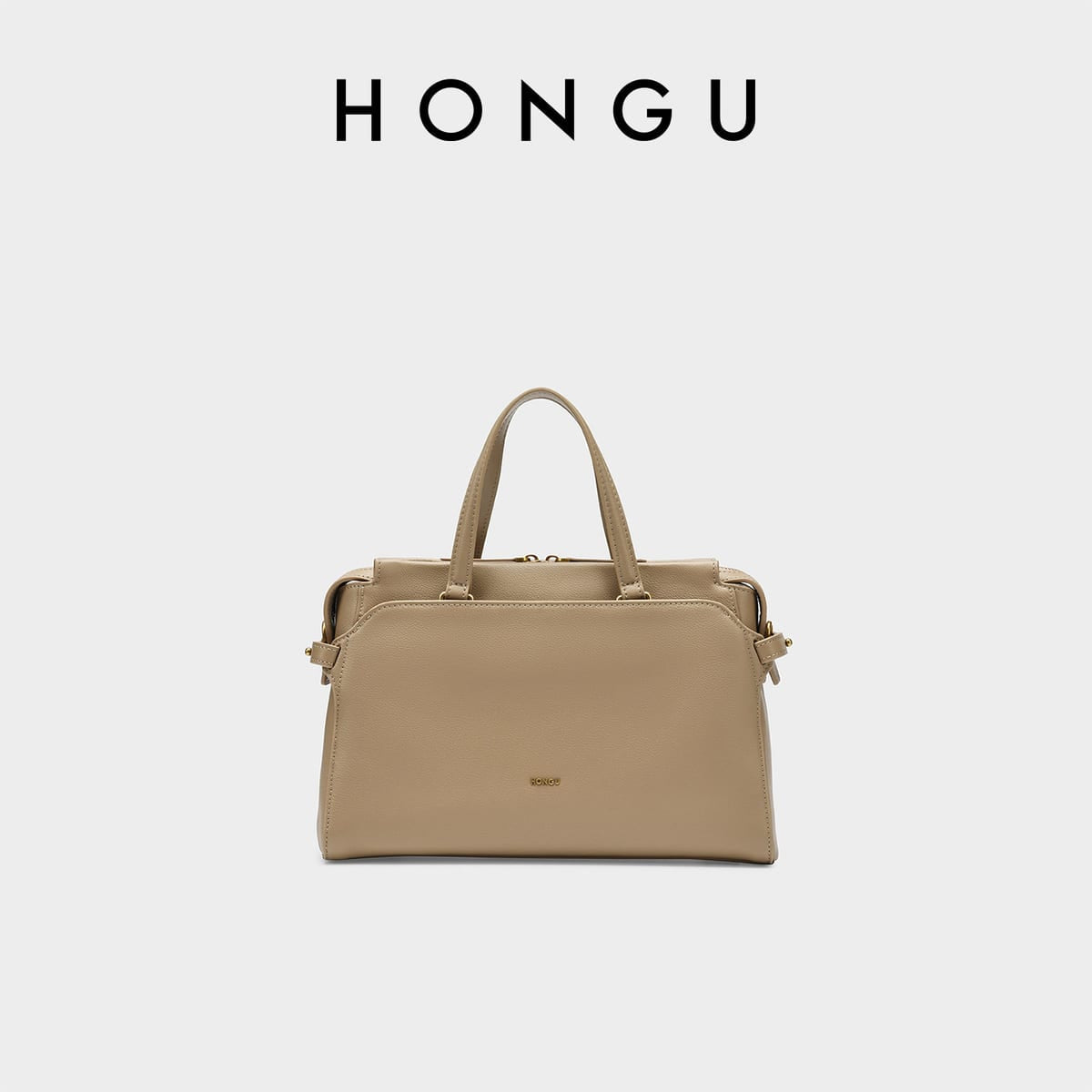 HONGU Cowhide Leather Top Handle Bag in Beige