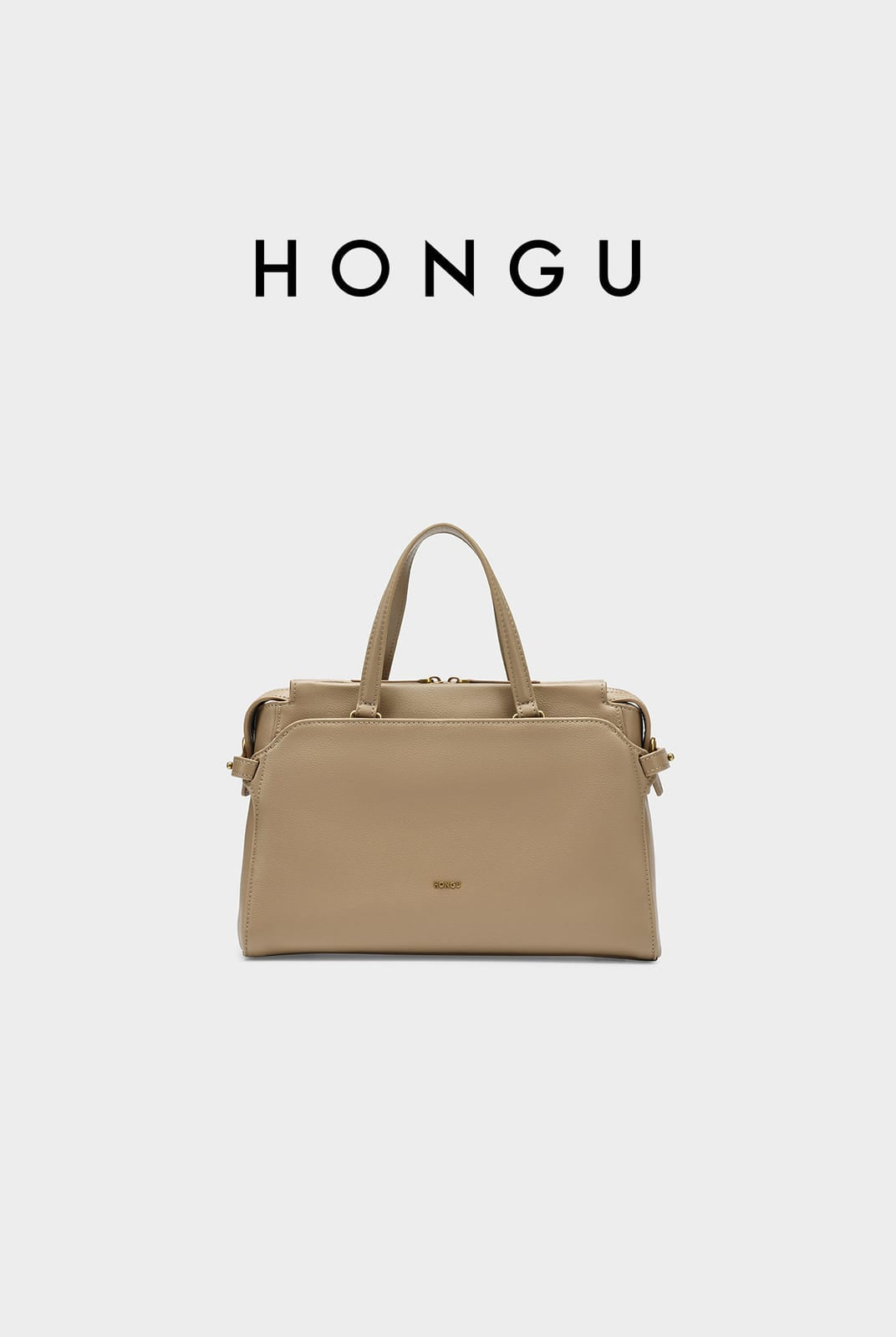 HONGU Cowhide Leather Top Handle Bag in Beige