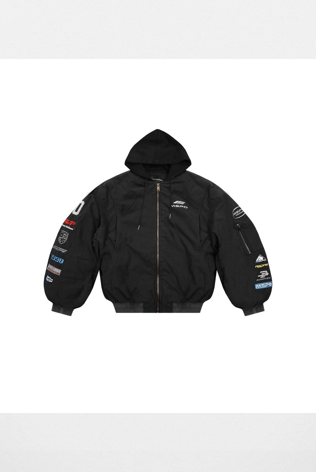 MasonPrince Hooded Racing Patch Puffer in Black