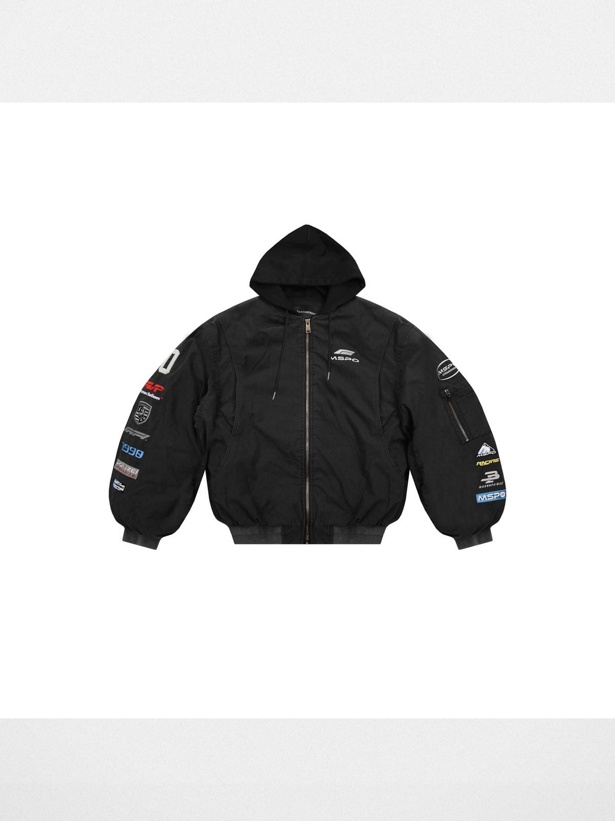 MasonPrince Hooded Racing Patch Puffer in Black