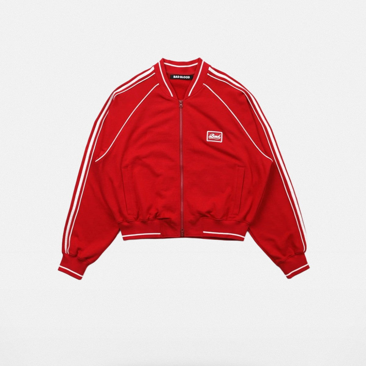 BADSEED Side Stripe Cotton Bomber Jacket in Red
