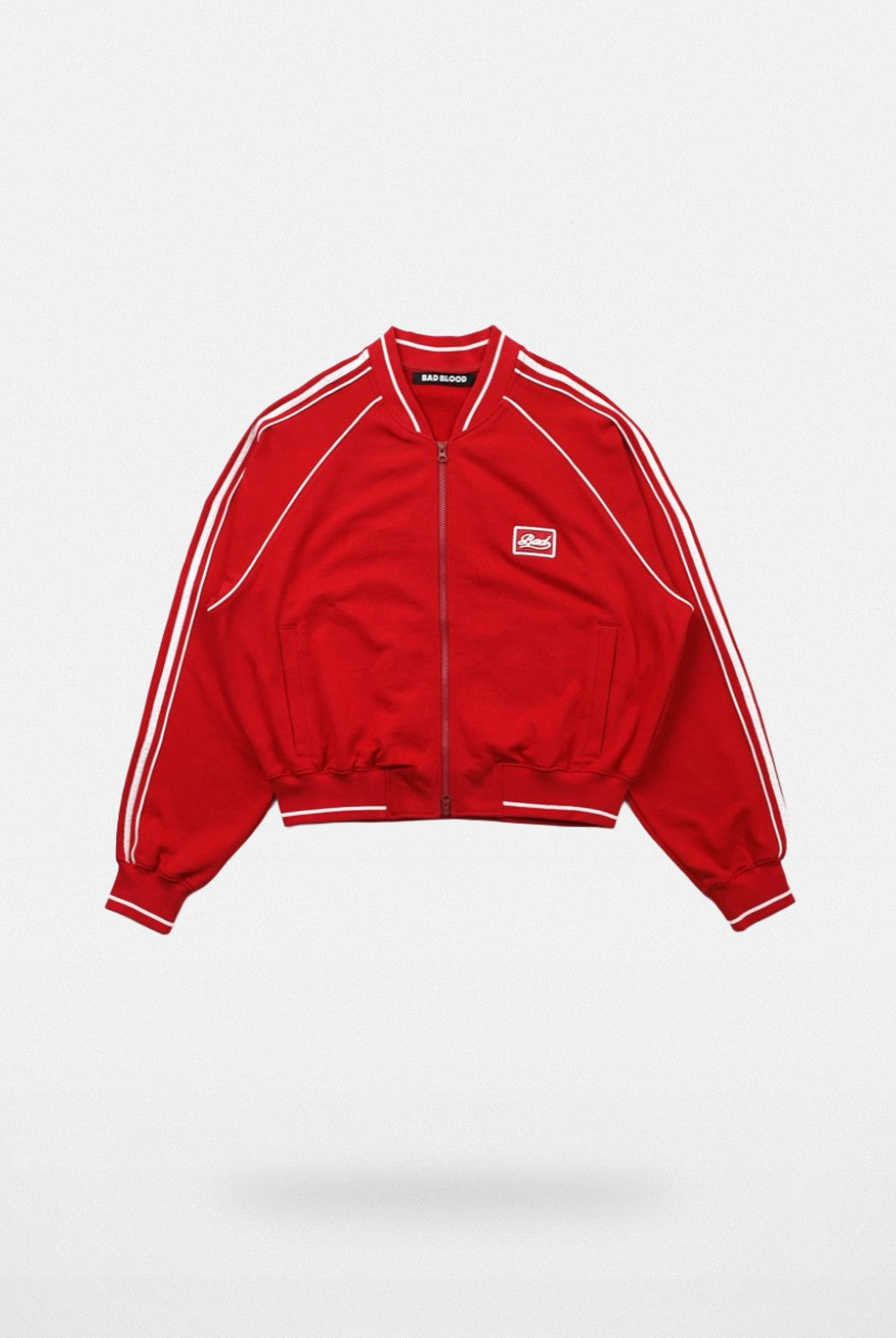 BADSEED Side Stripe Cotton Bomber Jacket in Red