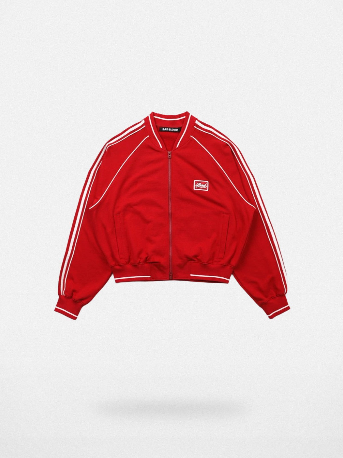 BADSEED Side Stripe Cotton Bomber Jacket in Red