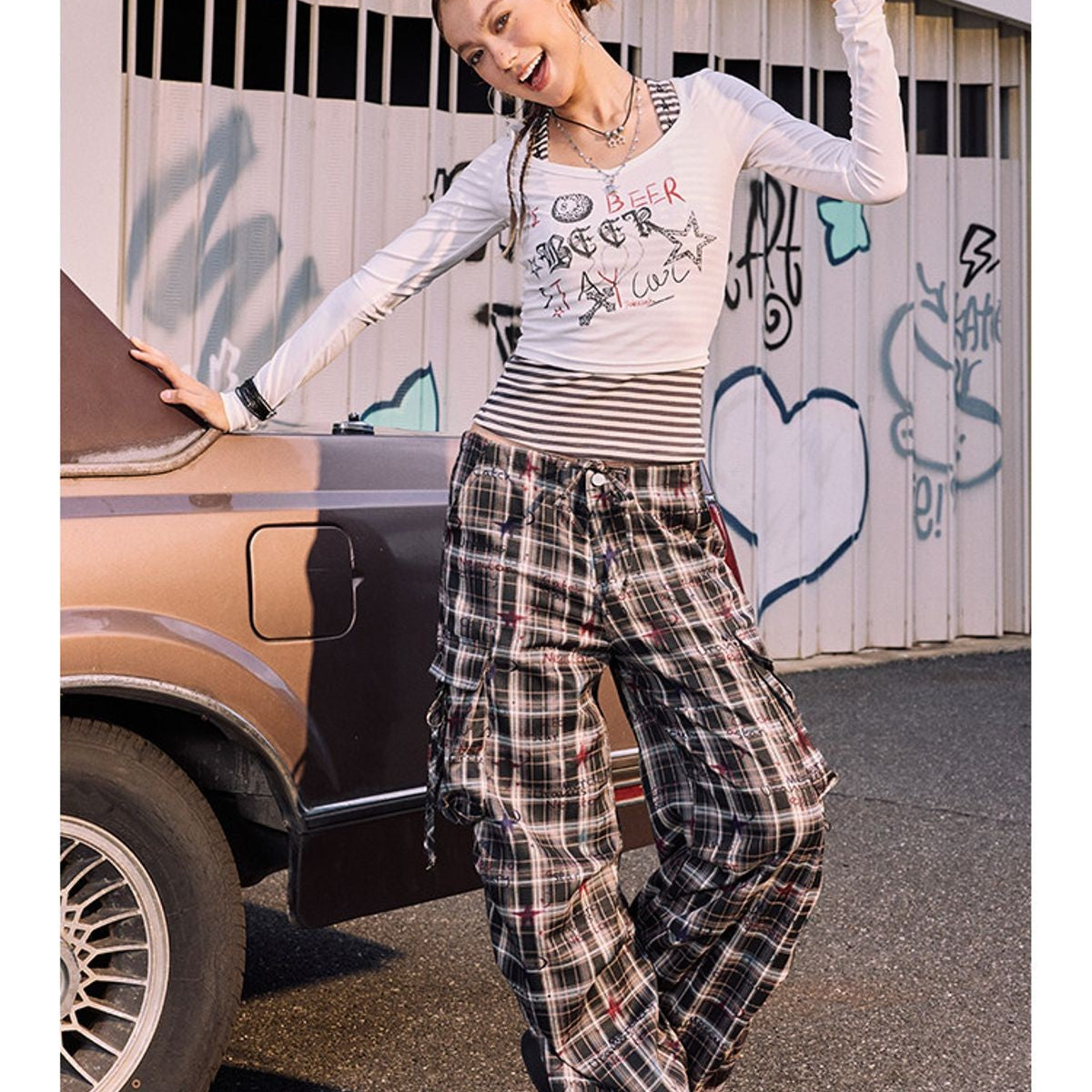 BeerBro Graffiti Print Tee Striped Tank Set in White