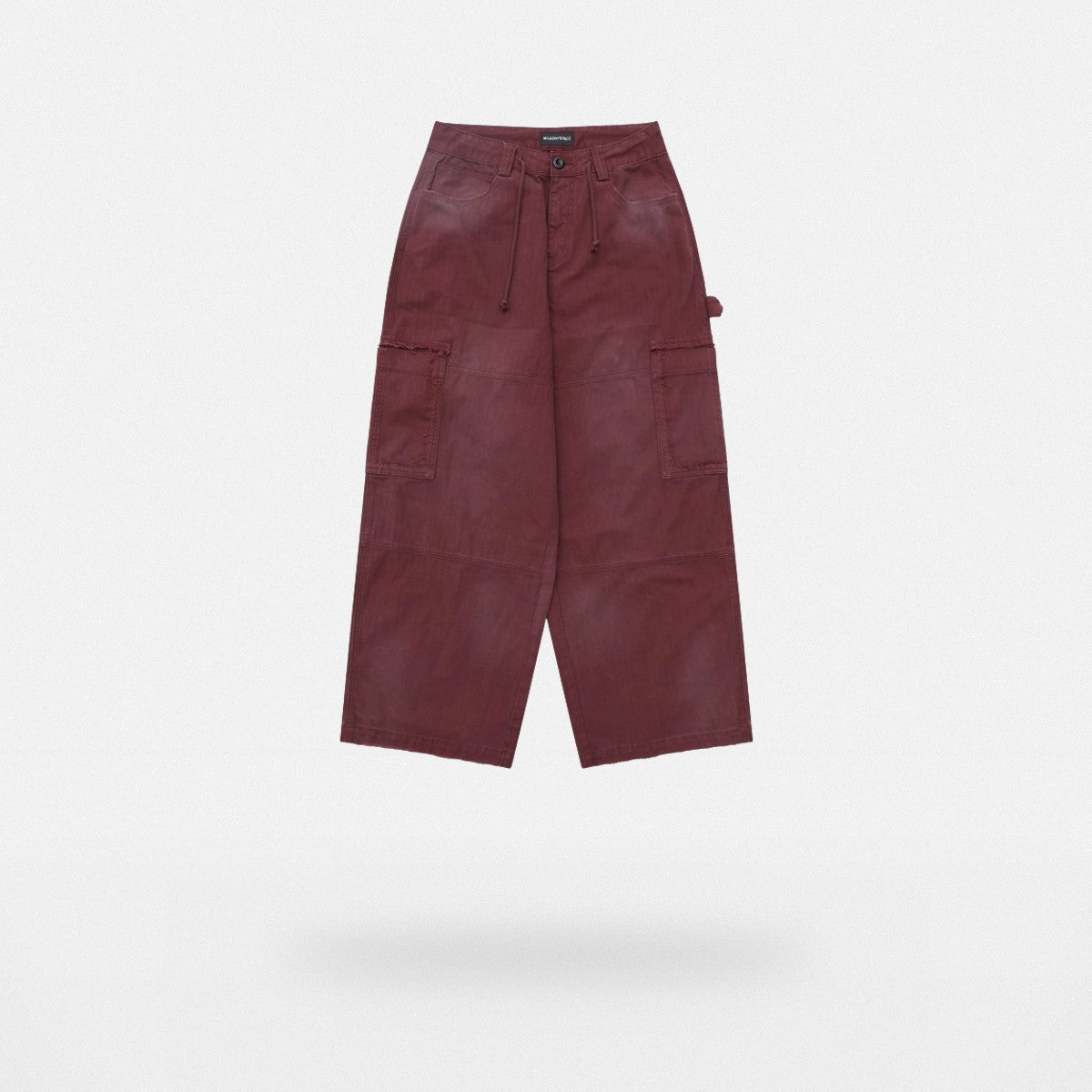 MASONPRINCE Distressed Wide Leg Cargo Pants in Burgundy