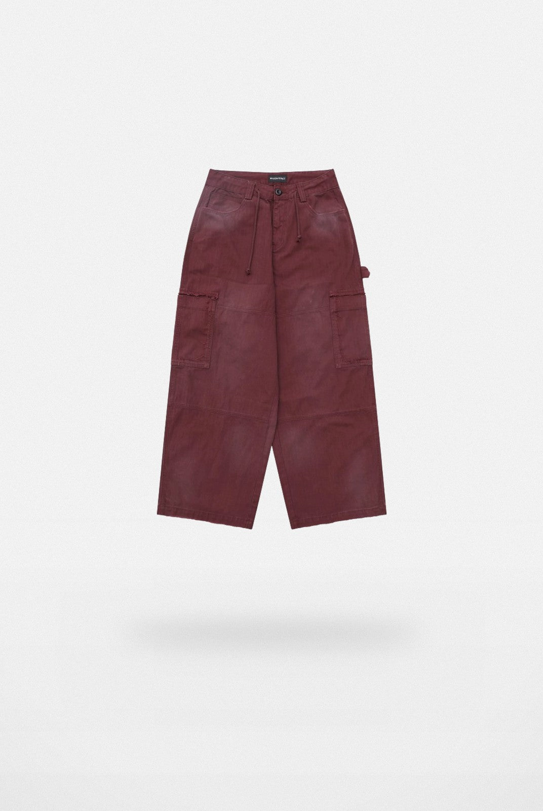 MASONPRINCE Distressed Wide Leg Cargo Pants in Burgundy
