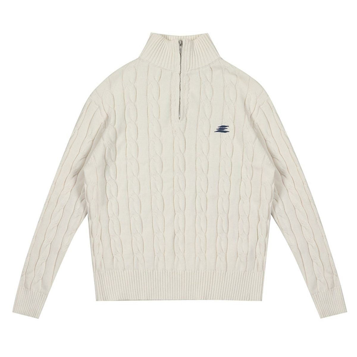 LOSTCTRL Half Zip Cable Knit Cotton Sweater in White