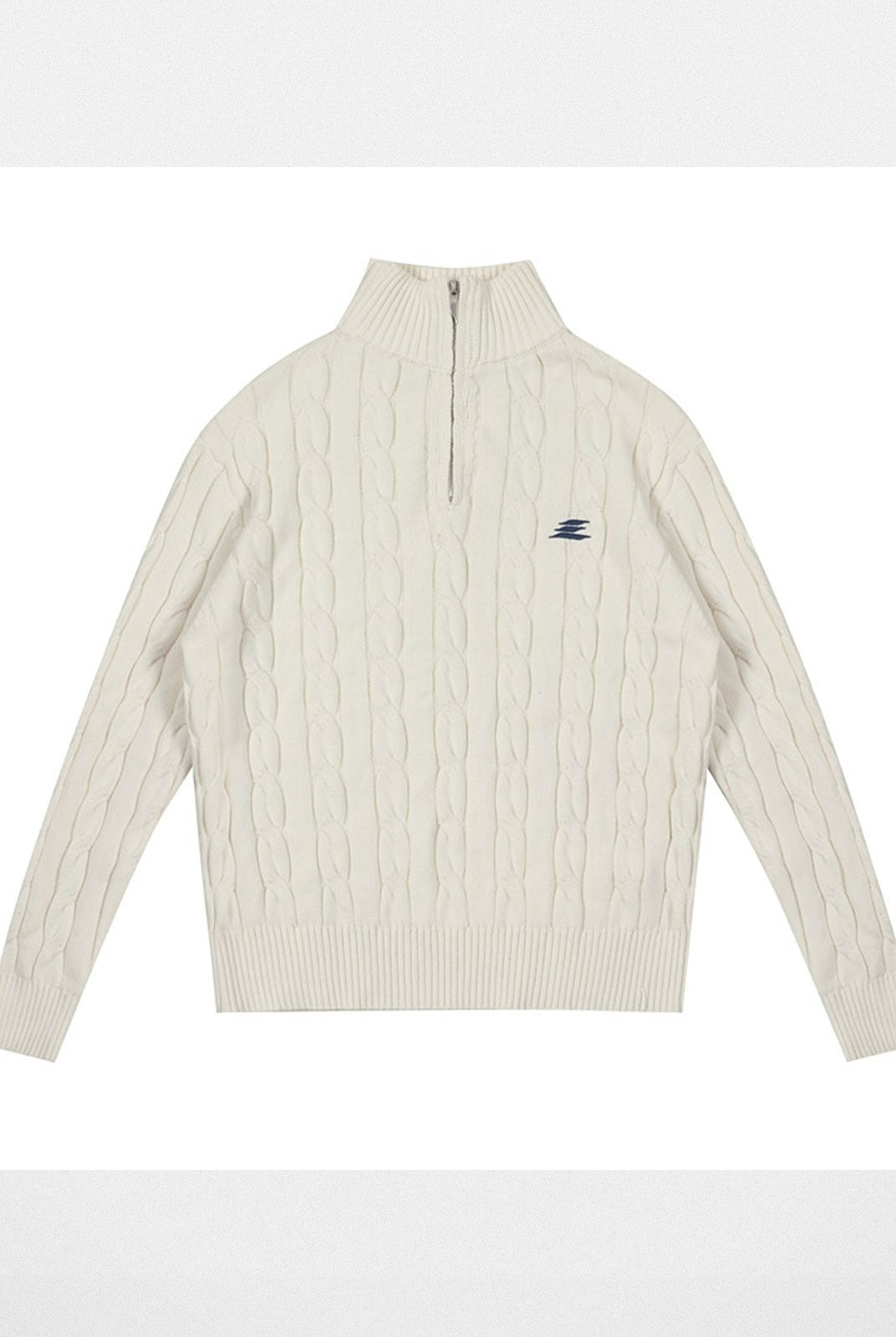 LOSTCTRL Half Zip Cable Knit Cotton Sweater in White