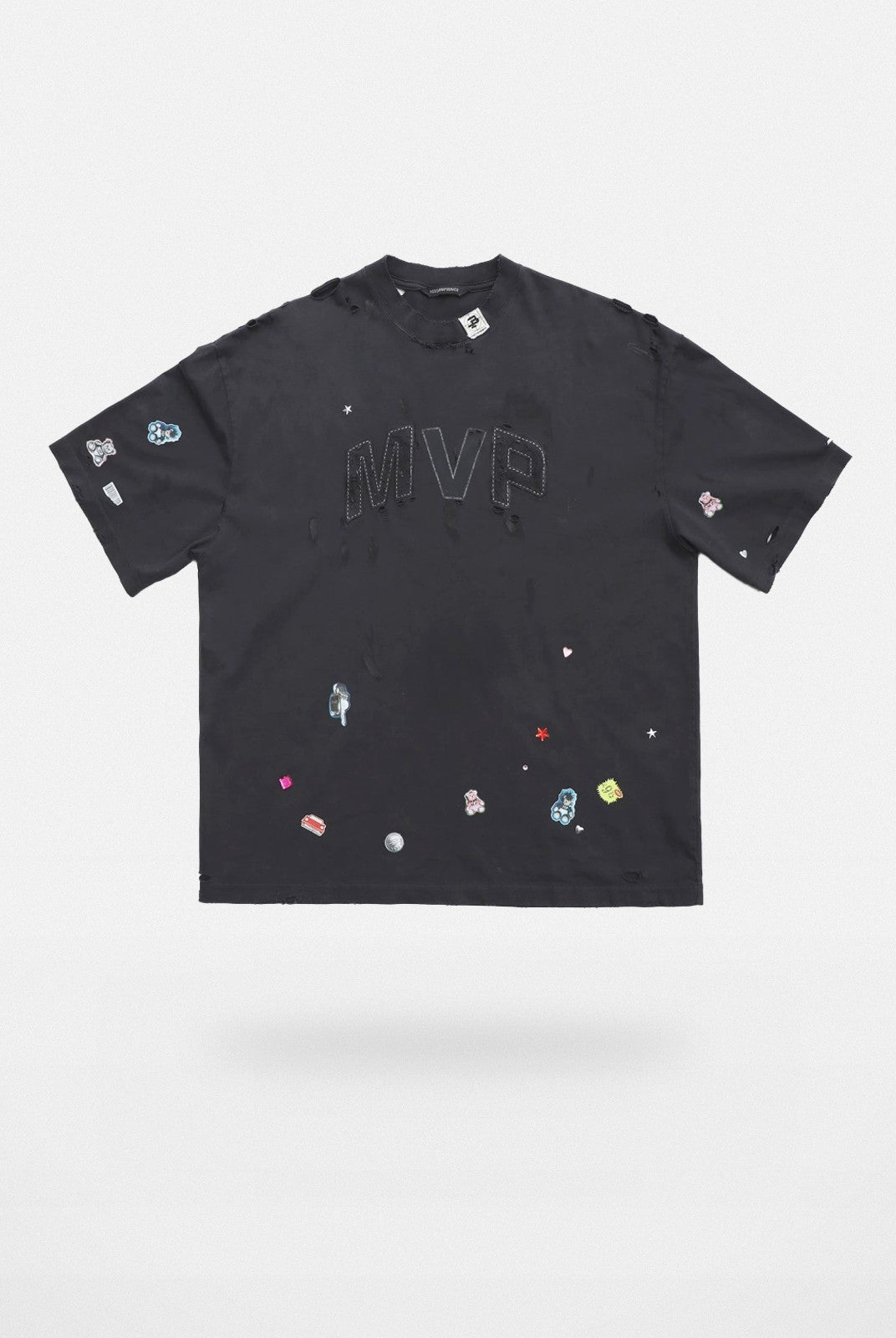 MASONPRINCE Distressed MVP Graphic T Shirt in Black