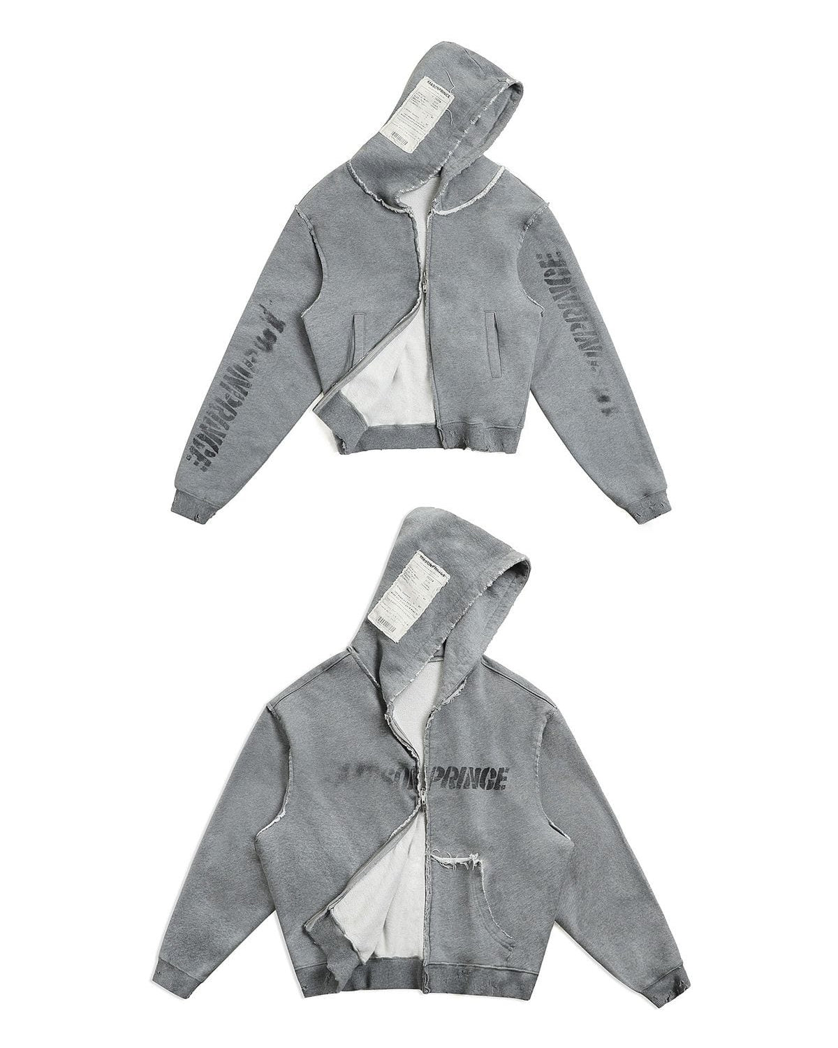 MasonPrince Distressed Graffiti Zip Hoodie in Gray