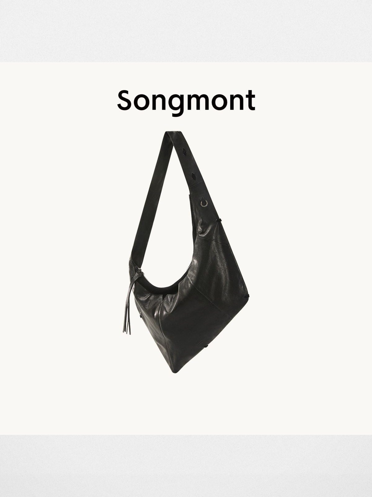Songmont Broken Shell Leather Crossbody Hobo in Black