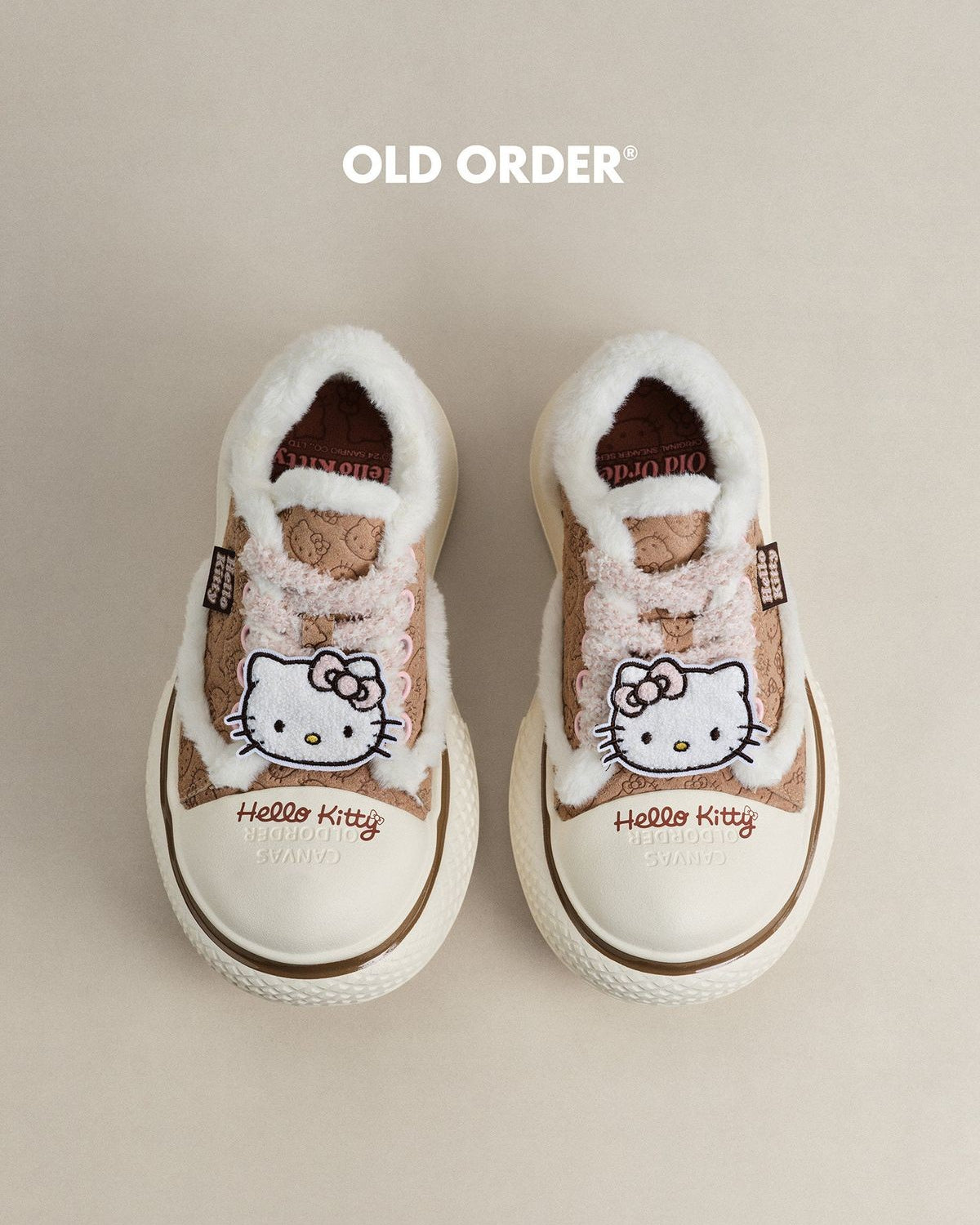 OLDORDER Hello Kitty Faux Fur Sneakers in Brown