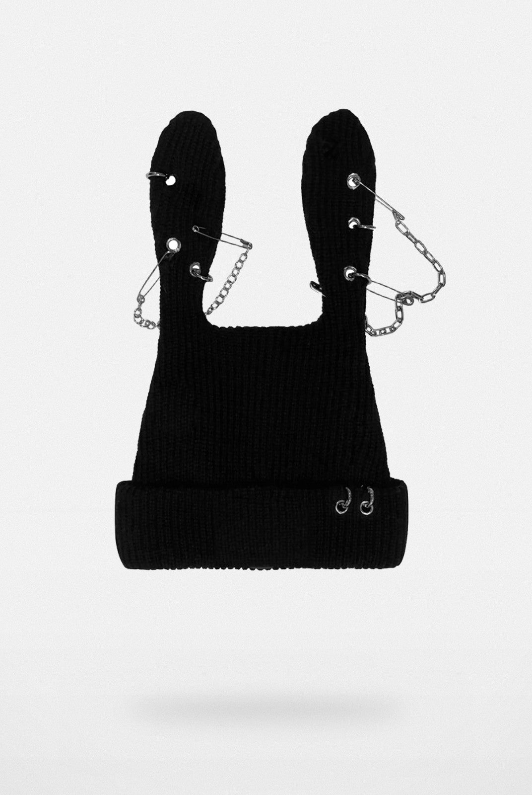 CFIERCE Safety Pin Ribbed Bunny Beanie in Black