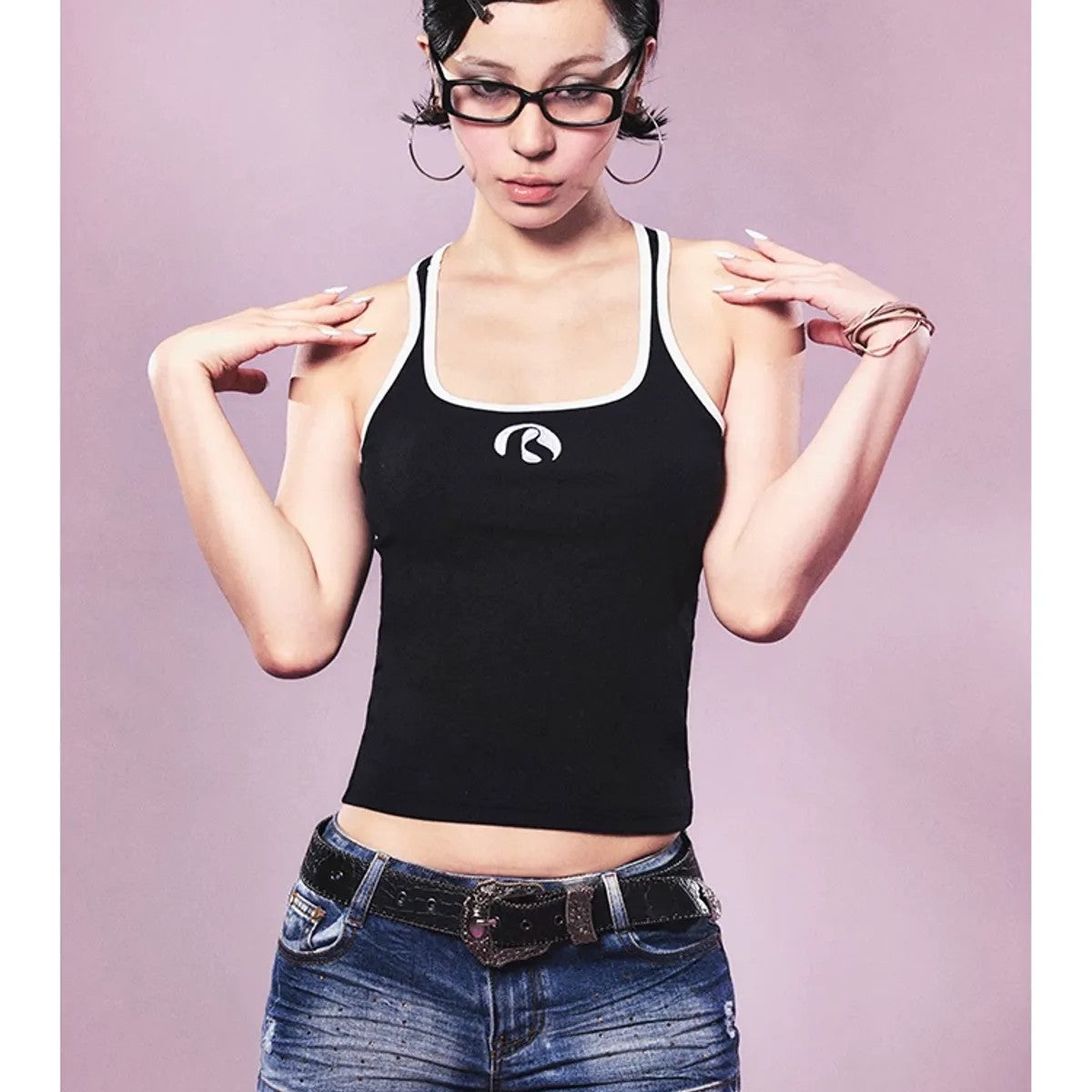 BeerBro Contrast Trim U Neck Tank in Black - On Model