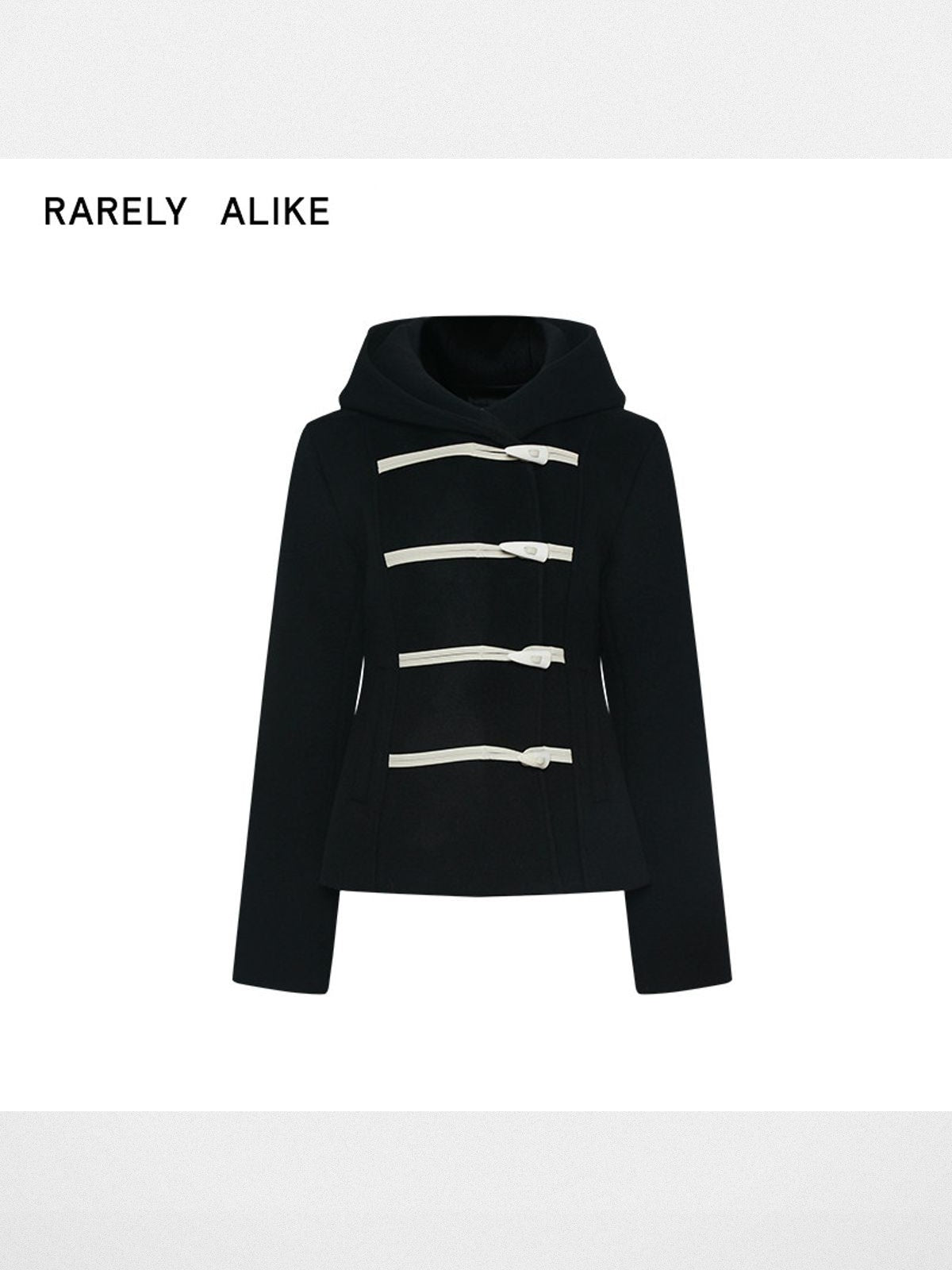 RARELY ALIKE Hooded Lamb Wool Toggle Coat in Black