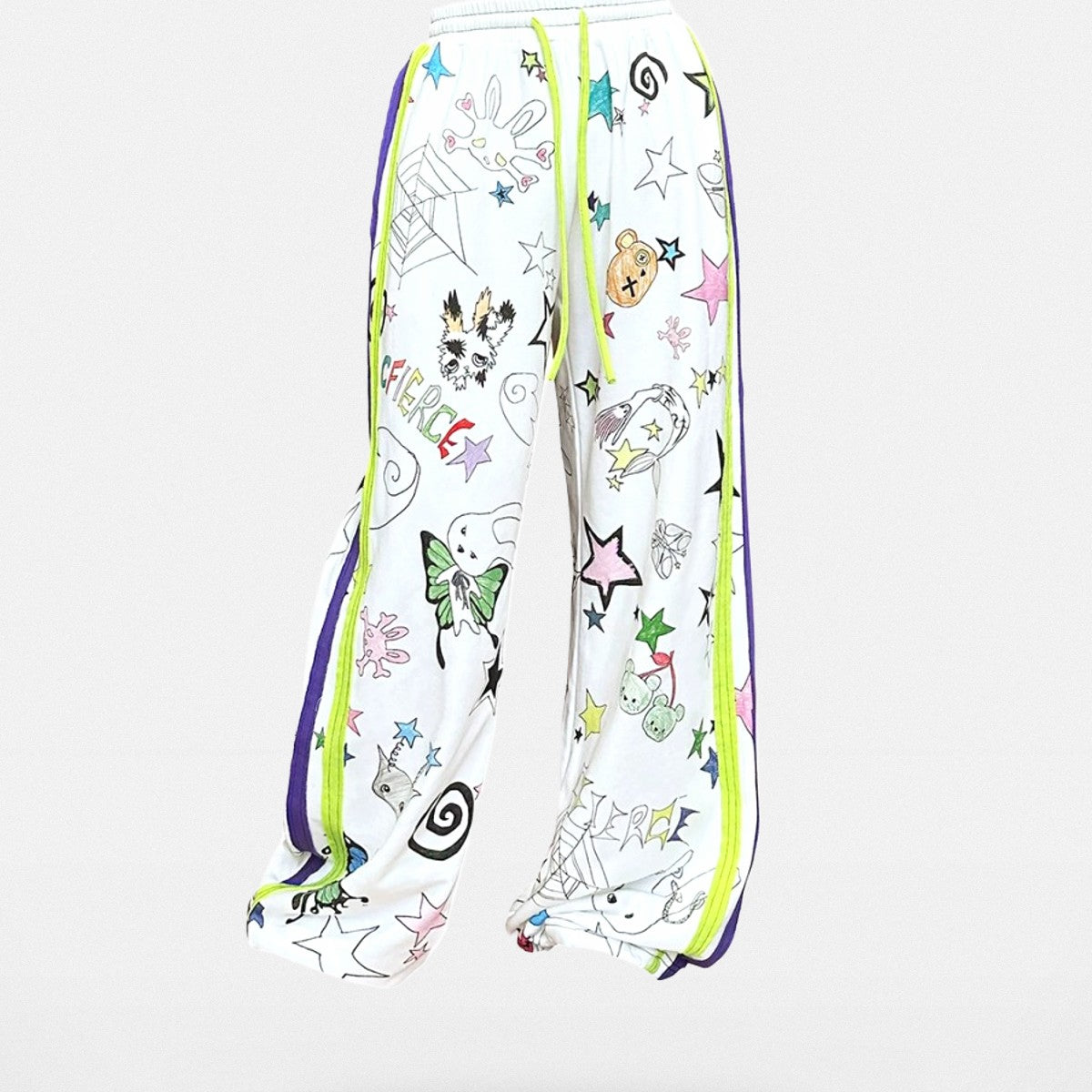 CFIERCE Graffiti Print Wide Leg Sweatpants in White