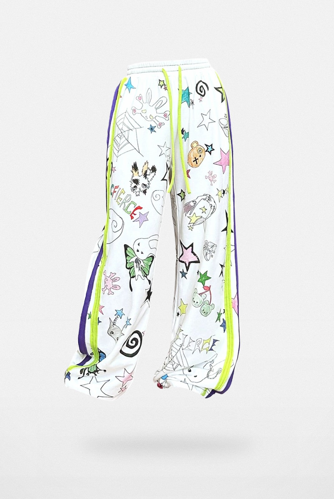 CFIERCE Graffiti Print Wide Leg Sweatpants in White