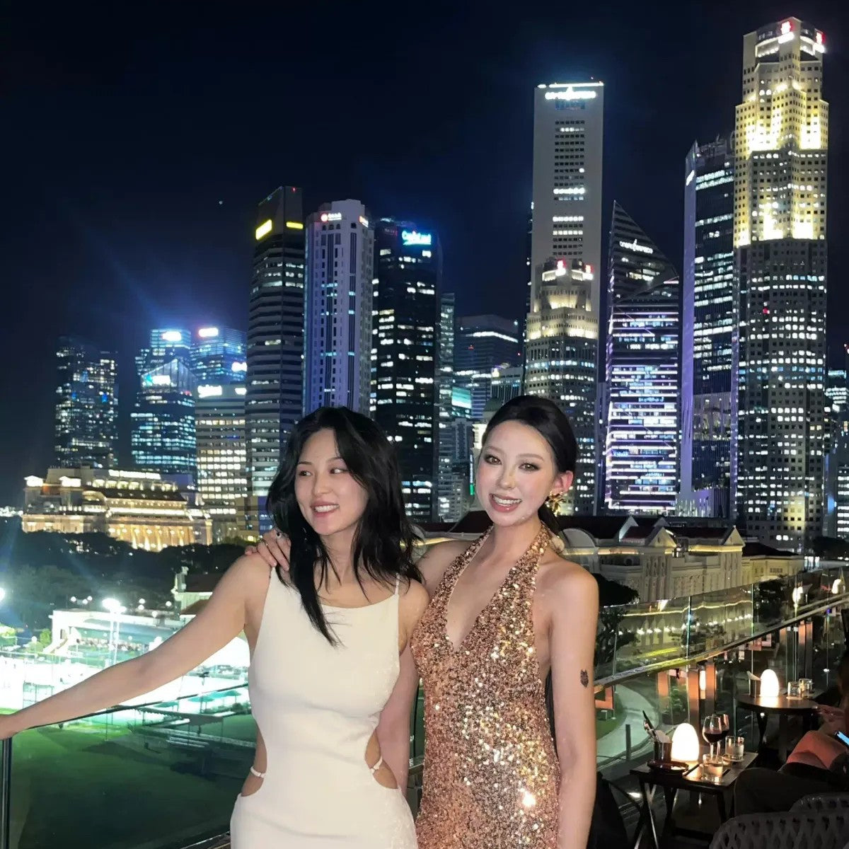 1S STUDIO Sequin Halter Neck Mini Dress in Gold - On Model