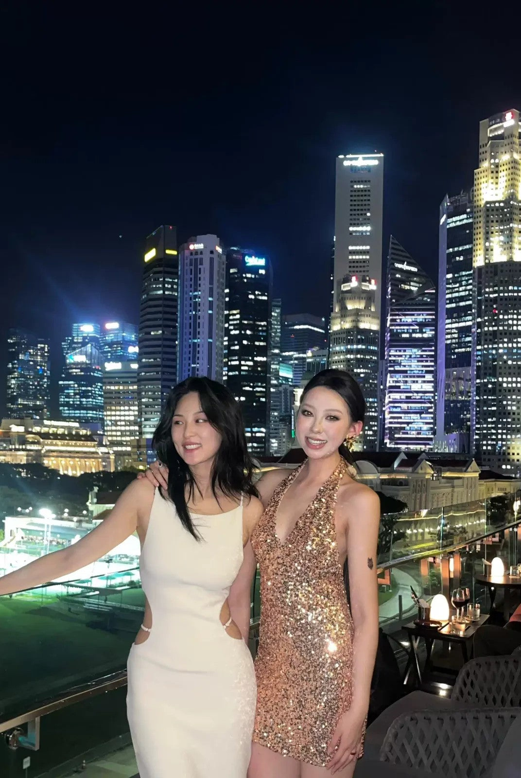 1S STUDIO Sequin Halter Neck Mini Dress in Gold - On Model