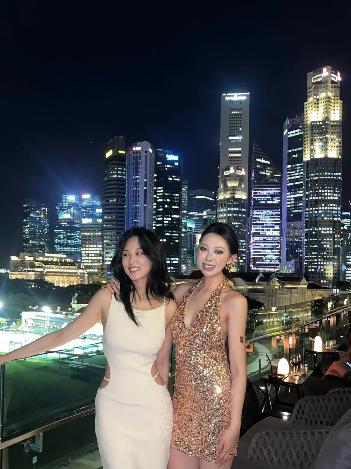 1S STUDIO Sequin Halter Neck Mini Dress in Gold - On Model