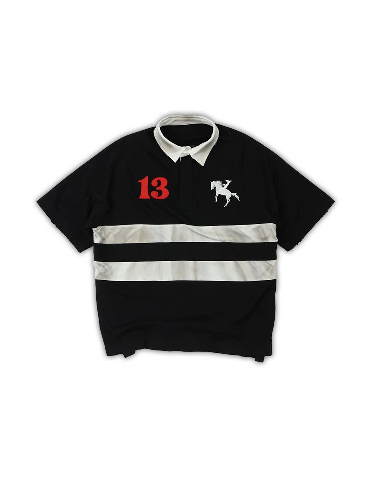 SOD Distressed Embroidered Rugby Polo in Black