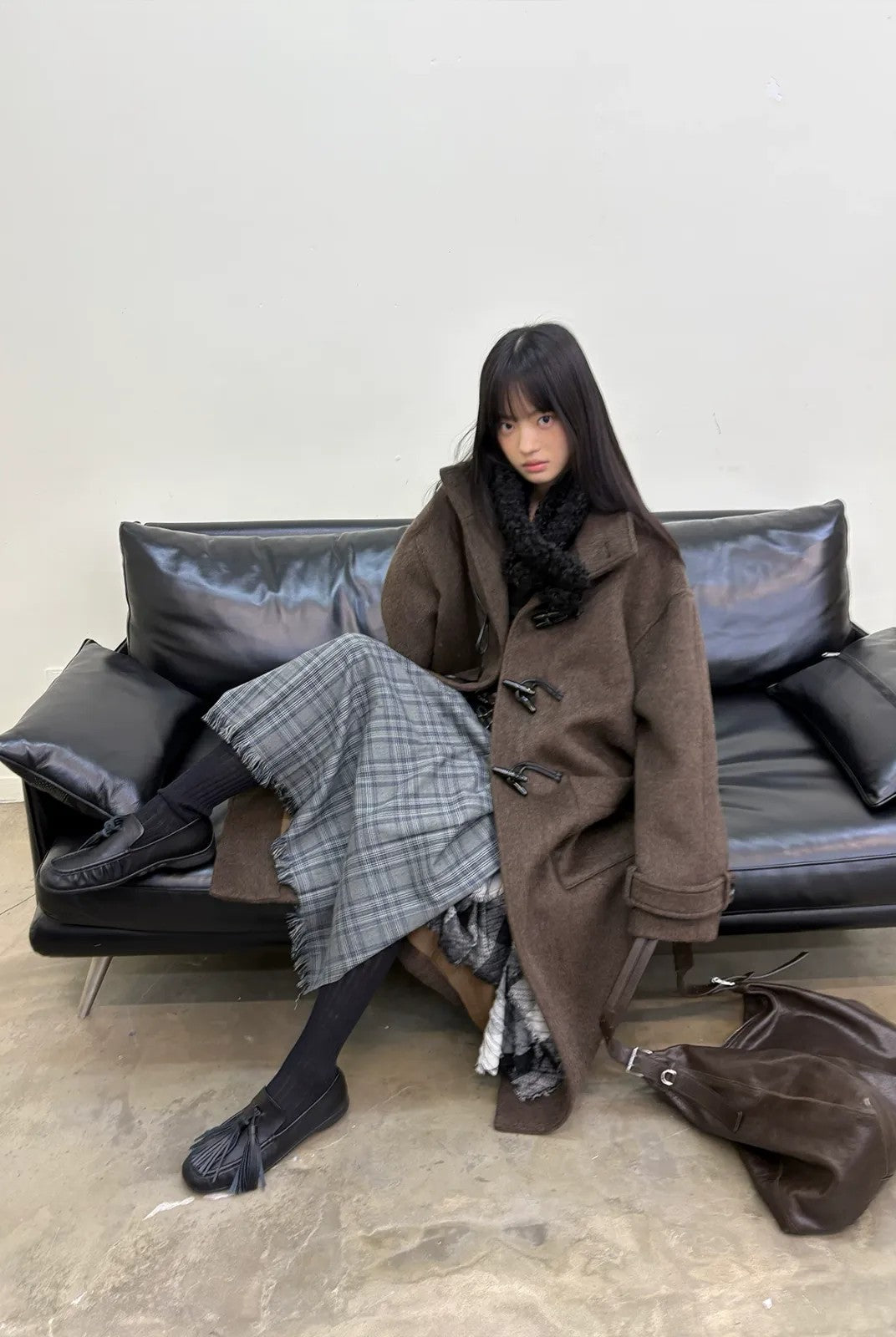 NeverSeez Plaid Pleated Skirt with Detachable Waist in Gray - On Model