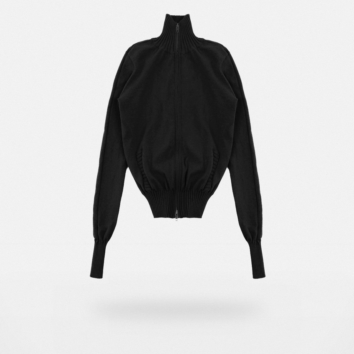 MASONPRINCE High Neck Cotton Blend Cardigan in Black