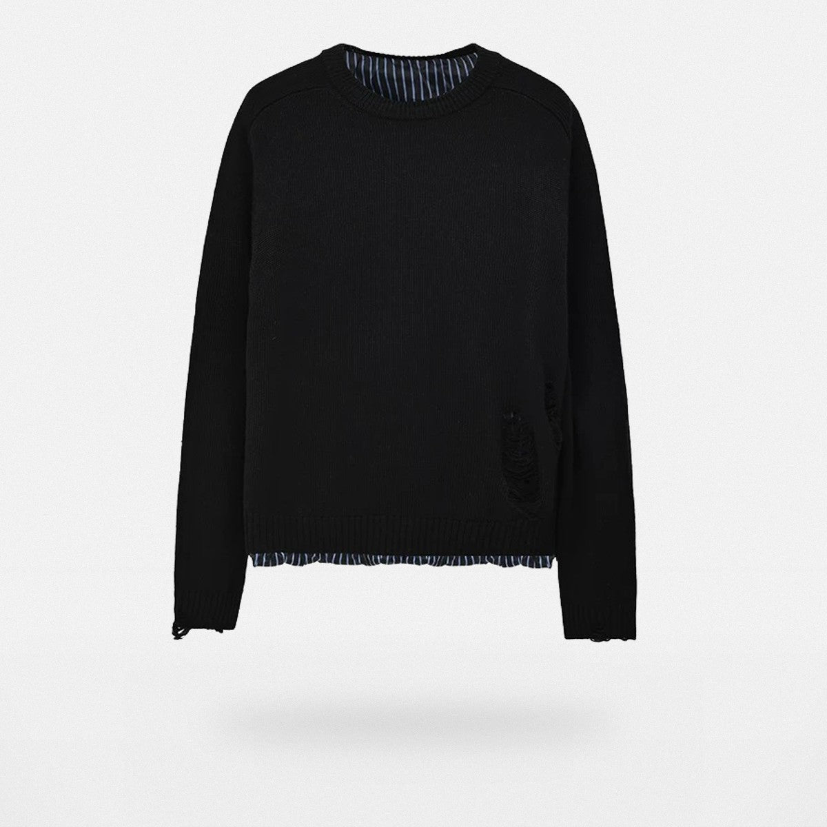 Roolrren Homme Distressed Layered Wool Sweater in Black