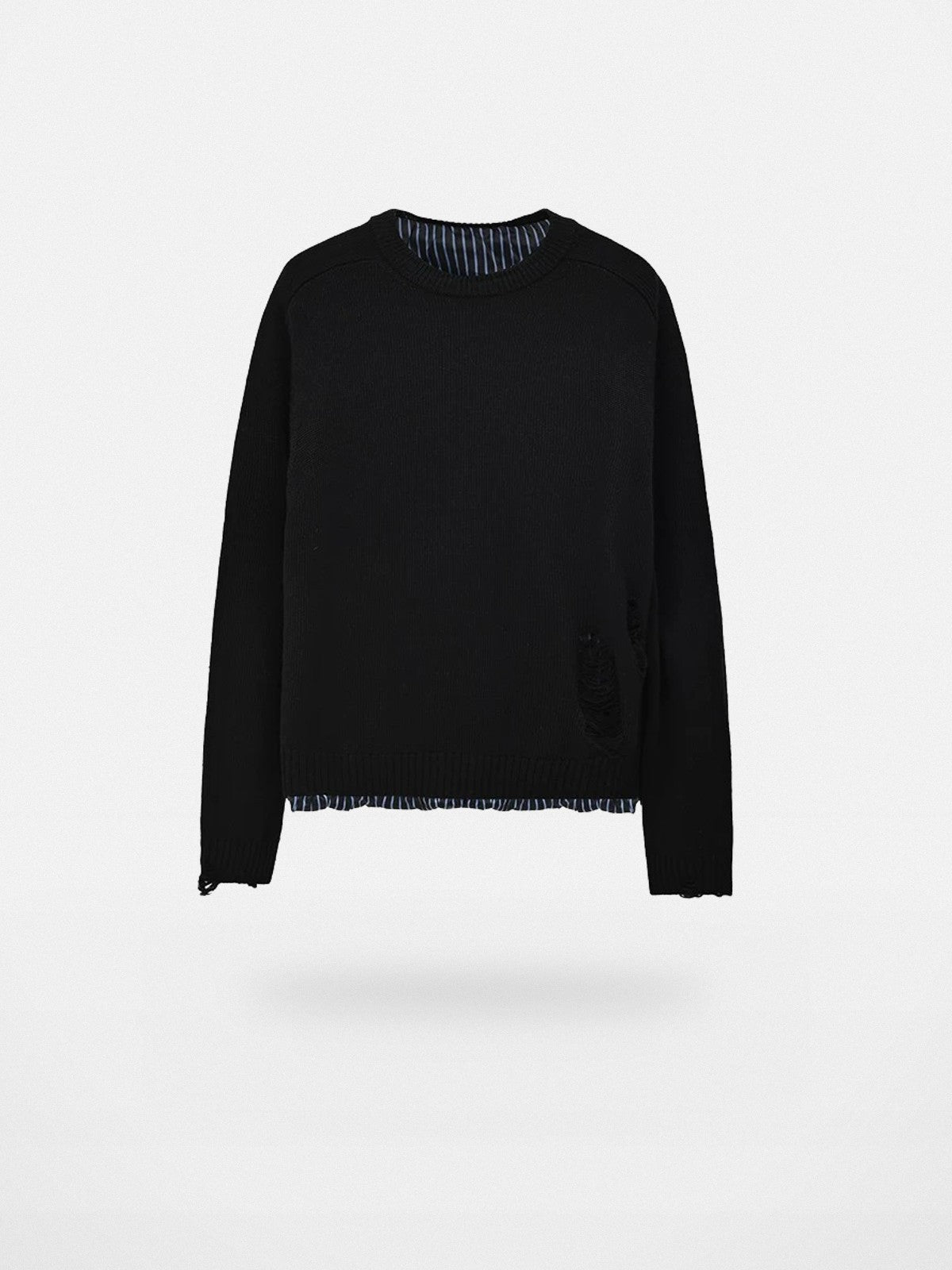 Roolrren Homme Distressed Layered Wool Sweater in Black