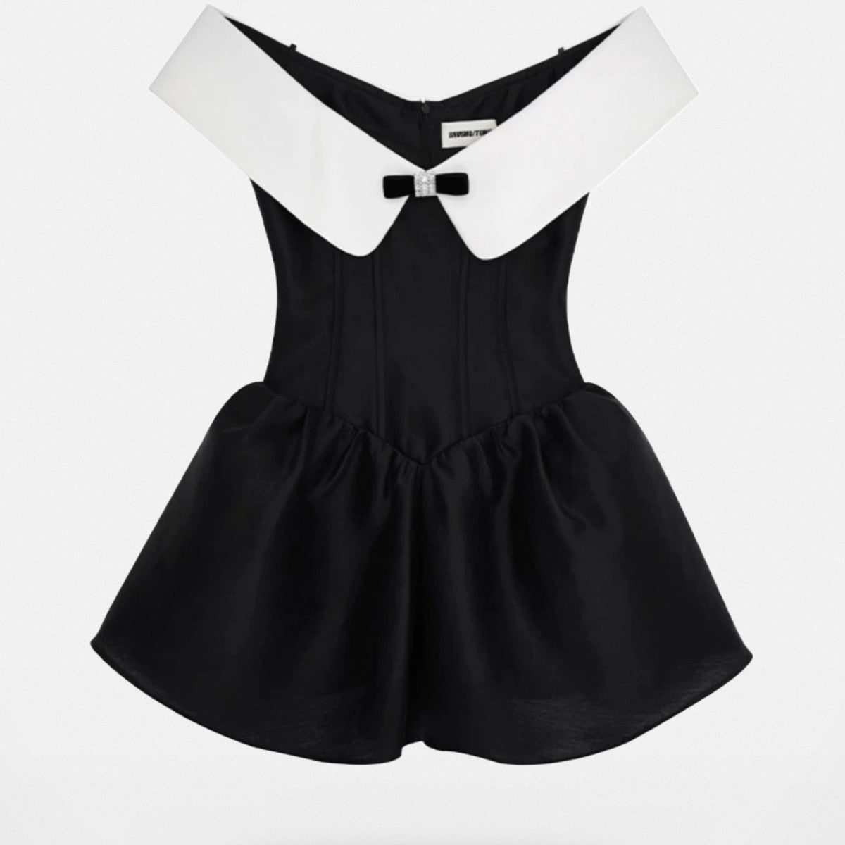 SHUSHUTONG Off Shoulder Bow Detail Mini Dress in Black